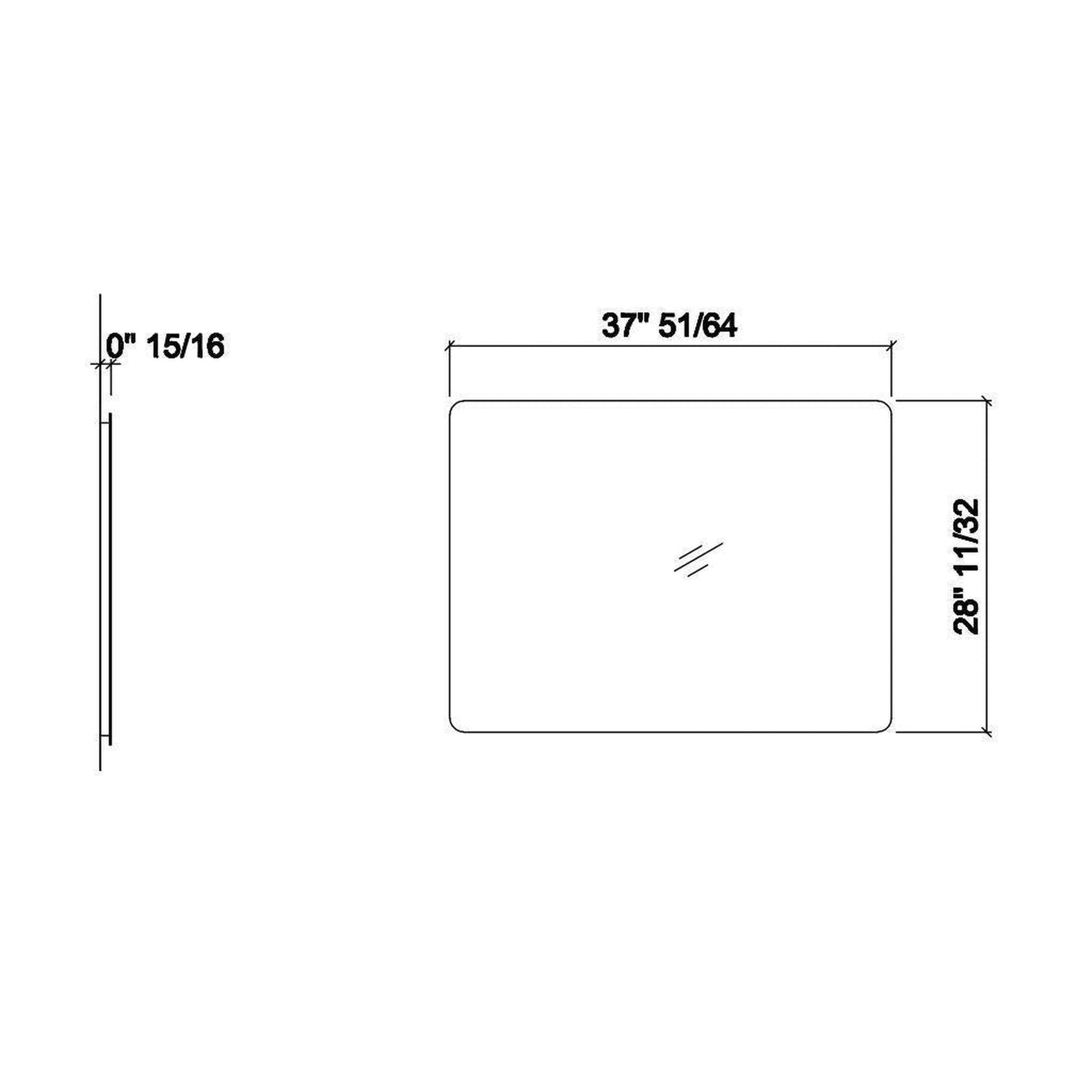 LaToscana Edmo 21.25" x 37.75" Modern Horizontal Rectangular Frameless Wall Mirror With Rounded Edges