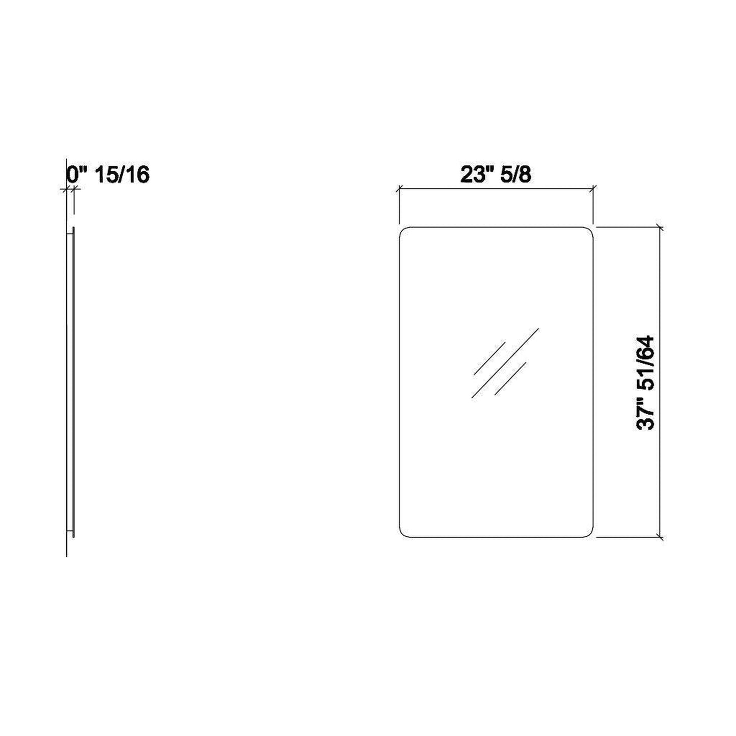 LaToscana Edmo 23 5/8" x 37 51/64" Modern Vertical Rectangular Frameless Wall Mirror With Rounded Edges