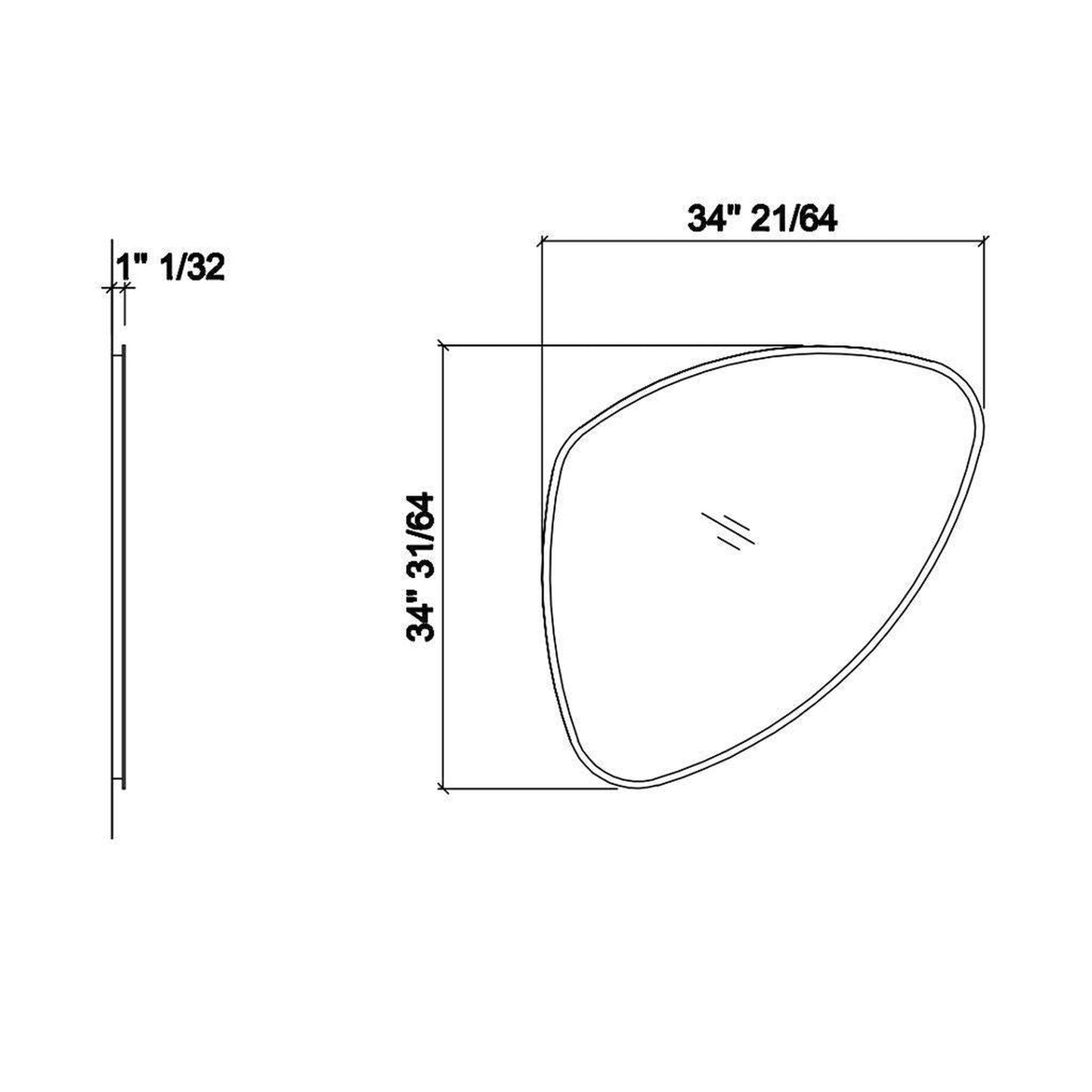 LaToscana Edmo 34" x 34" Modern Left Triangular Frameless Wall Mirror With LED