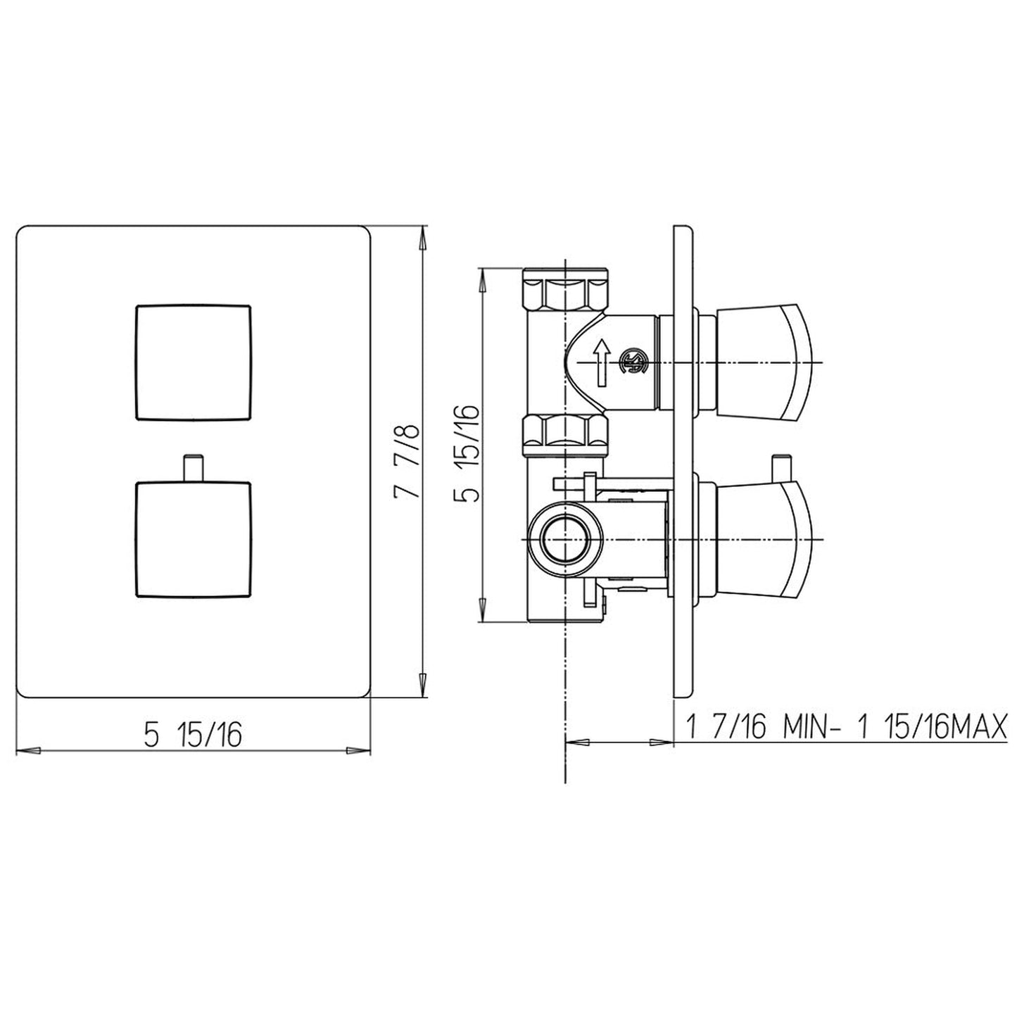 LaToscana Lady Matt Gold Thermostatic Trim With 3/4" Ceramic Disc Volume Control