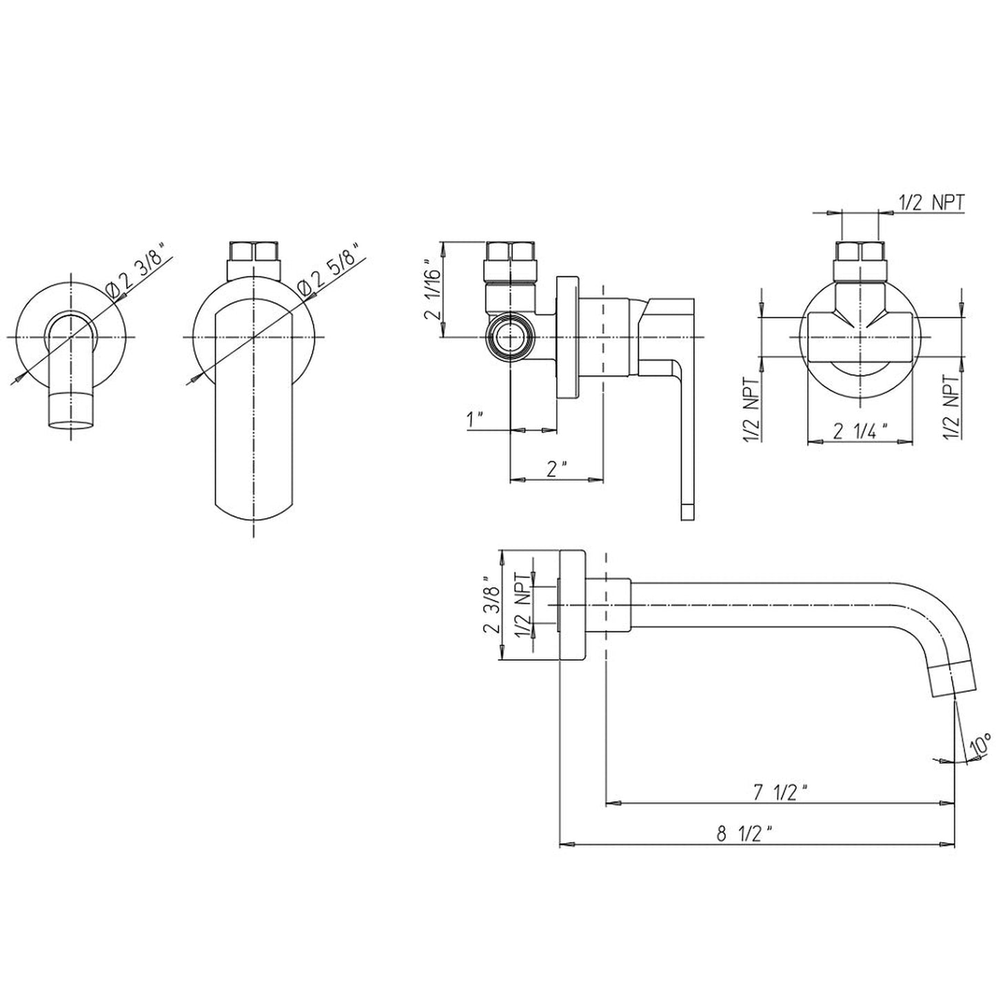LaToscana Novello Brushed Nickel Wall-Mounted Lavatory Faucet With Lever Handle