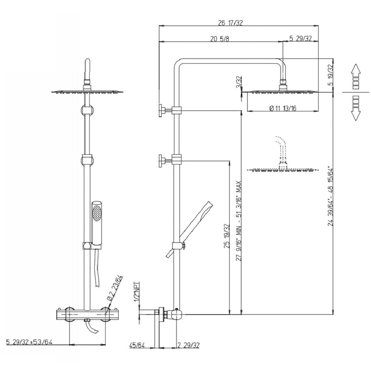 LaToscana Novello Chrome Adjustable Shower Column With Thermostatic Mixer & Sliding Shower Holder