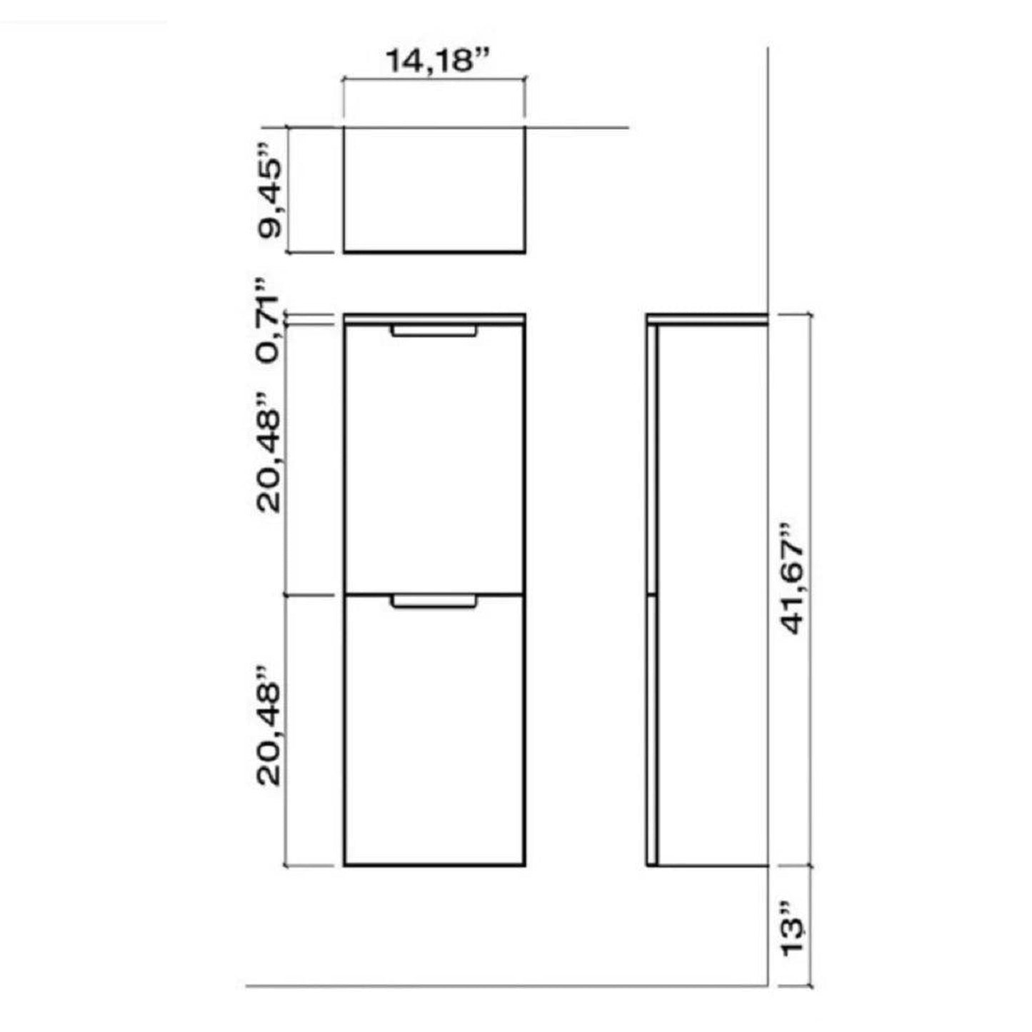 LaToscana Oasi 14" x 42" Black Wall-Mounted Linen Tower Cabinet