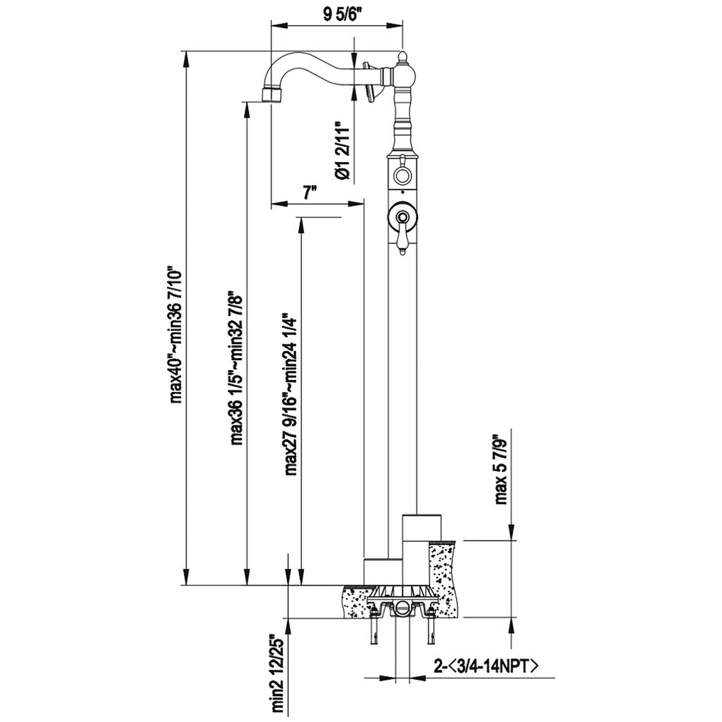 LaToscana Ornellaia Brushed Nickel Floor-Mounted Freestanding Tub Filler With Handheld Shower
