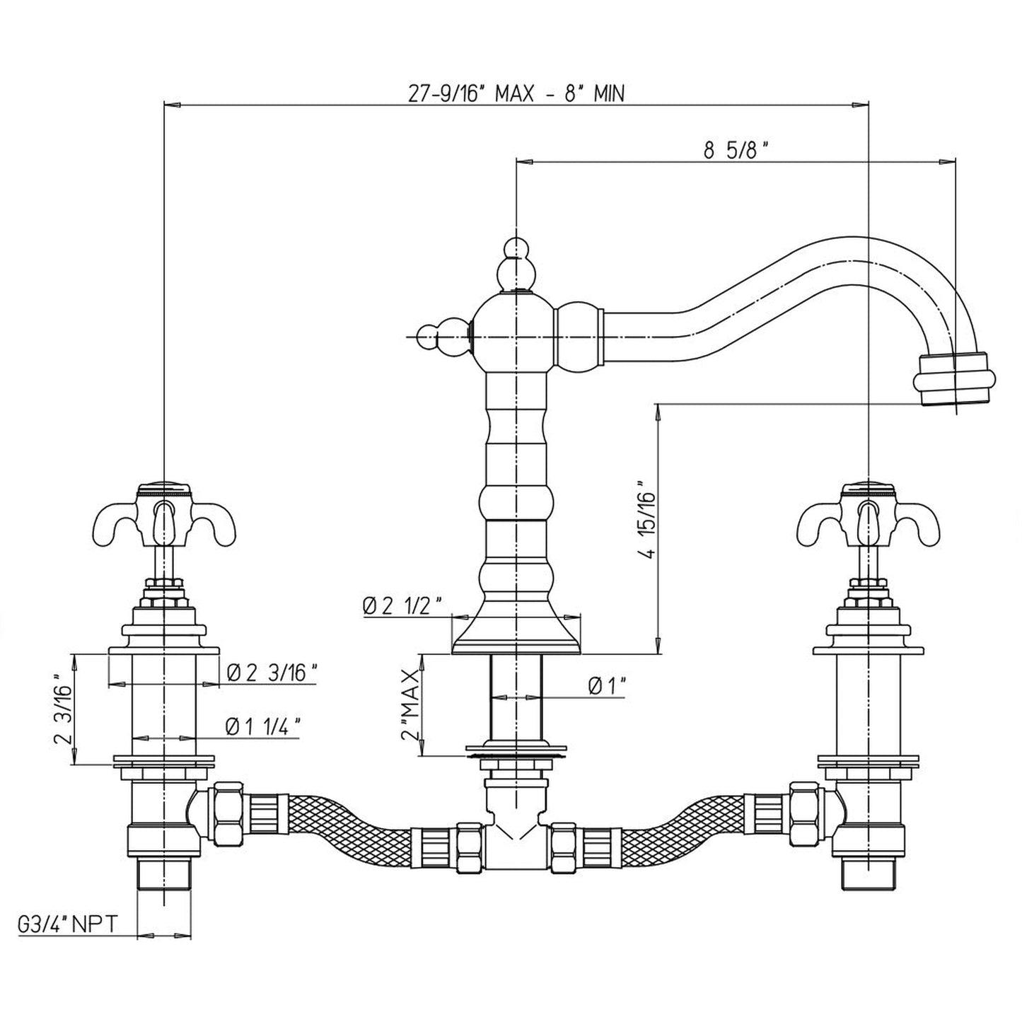 LaToscana Ornellaia Brushed Nickel Roman Tub Faucet With Cross Handles