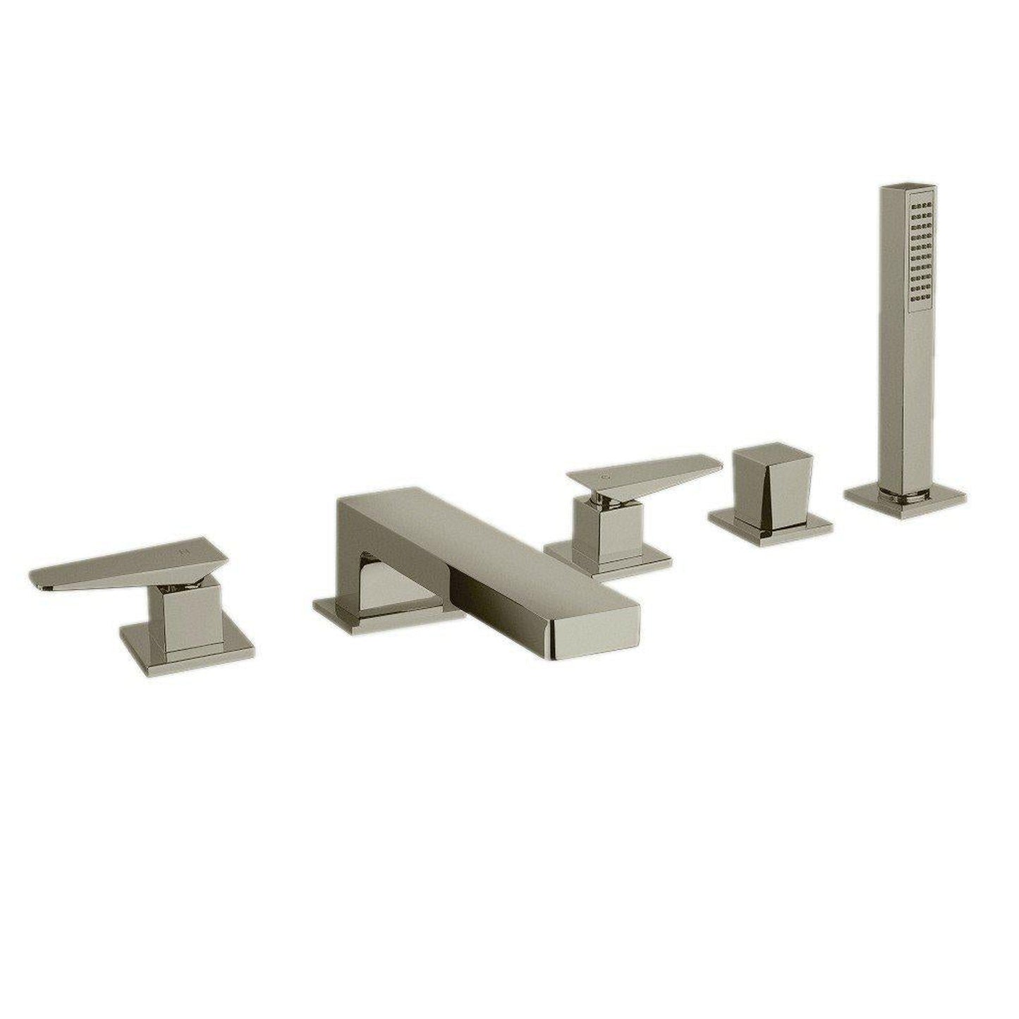 LaToscana Quadro Brushed Nickel Roman Tub Faucet With Lever Handles, Diverter & Handheld Shower