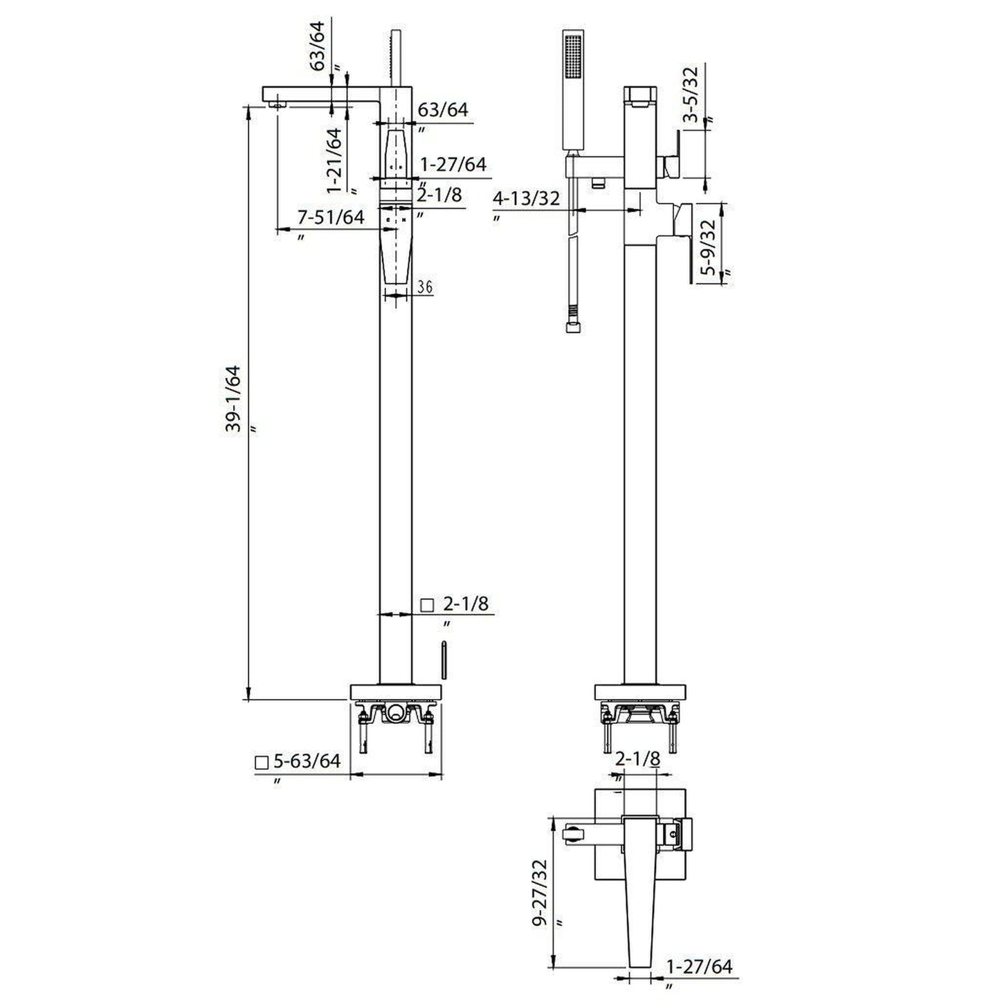 LaToscana Quadro Chrome Floor-Mounted Freestanding Tub Filler With Handheld Shower