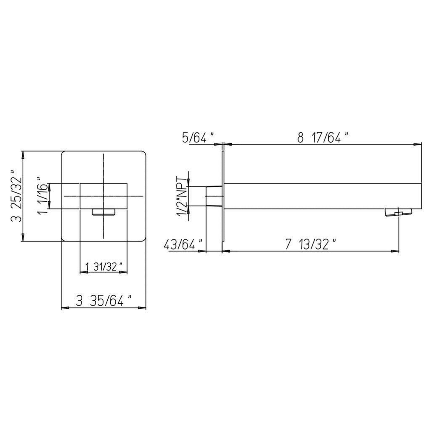 LaToscana Quadro Matt Black Wall-Mounted Tub Spout