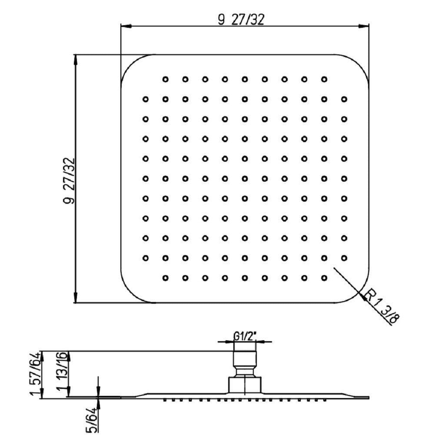 LaToscana Shower Line 10" Square Brushed Nickel Stainless Steel Extra Slim Shower Head