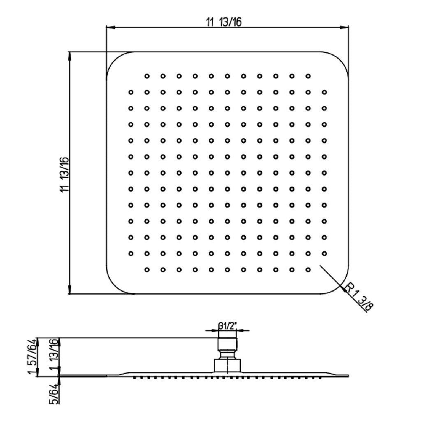LaToscana Shower Line 12" Square Brushed Nickel Stainless Steel Extra Slim Shower Head