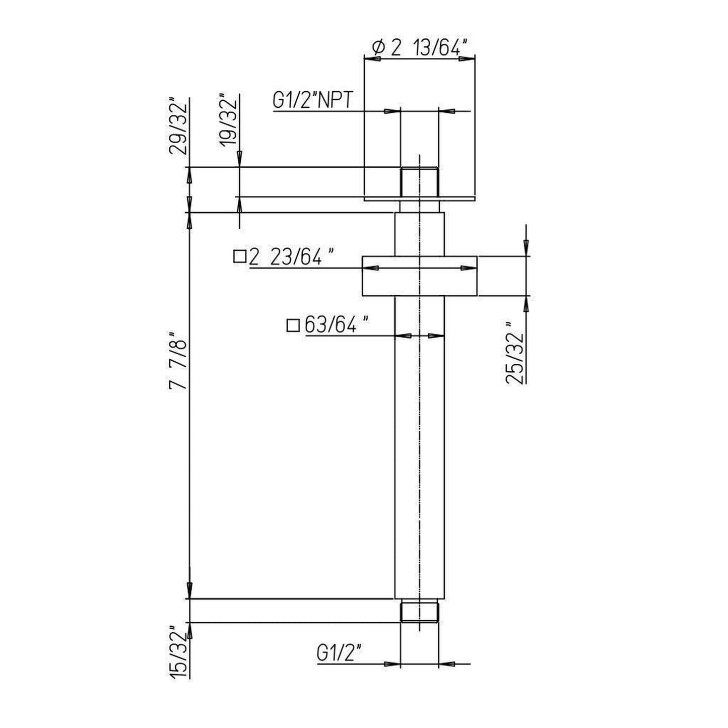 LaToscana Shower Line 8" Square Chrome Ceiling-Mounted Shower Arm