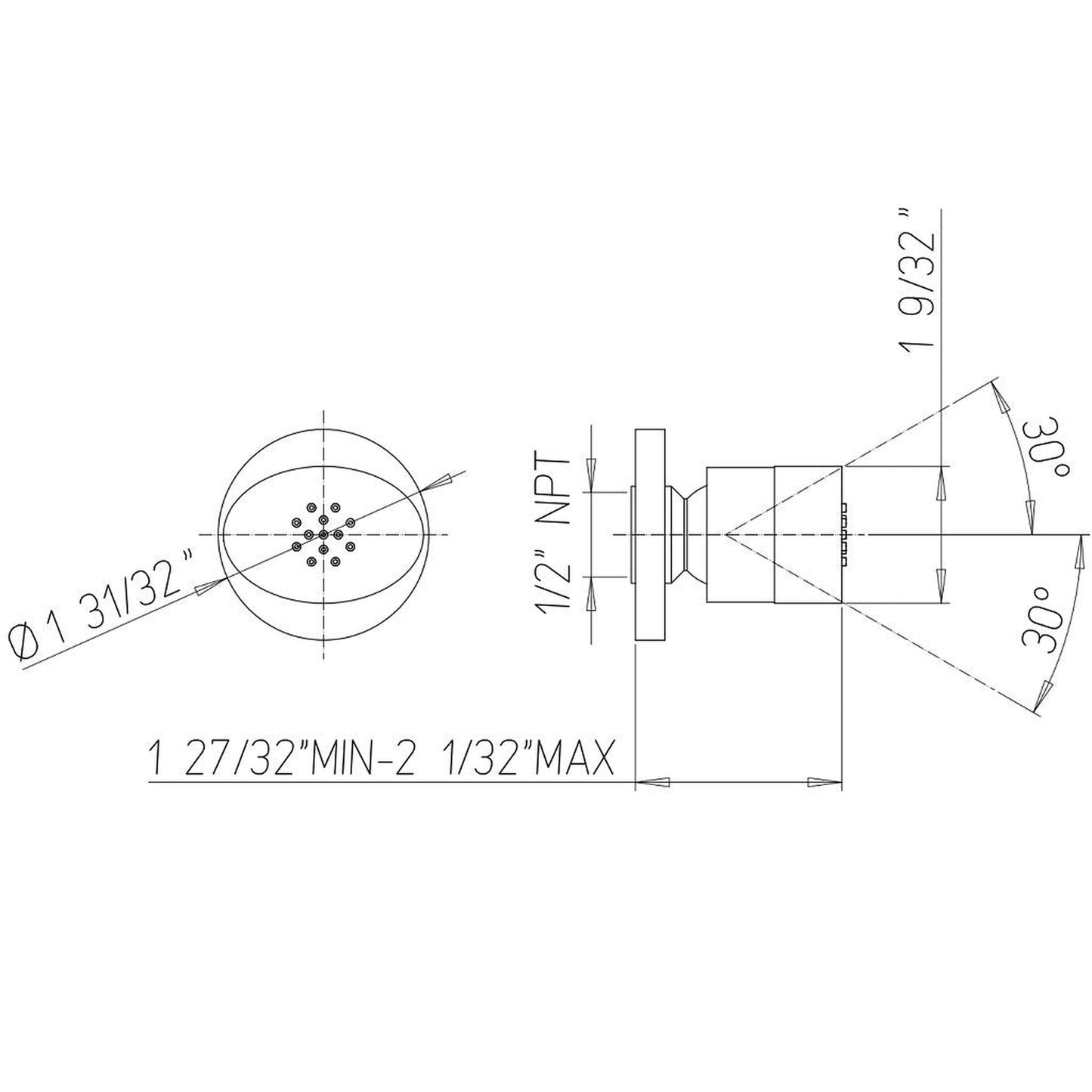 LaToscana Shower Line Chrome Round Brass Body Jet