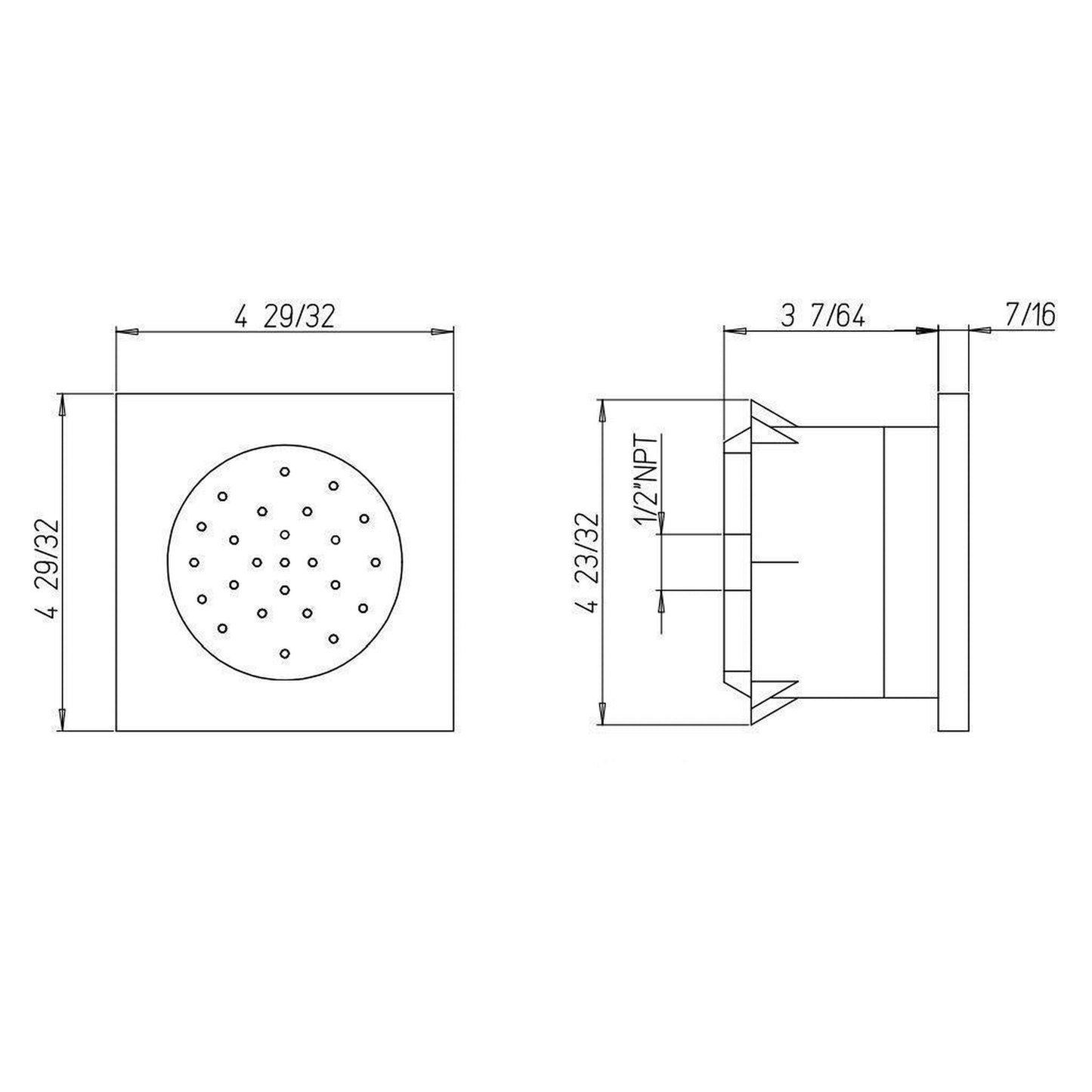 LaToscana Shower Line Chrome Square Concealed Body Jet