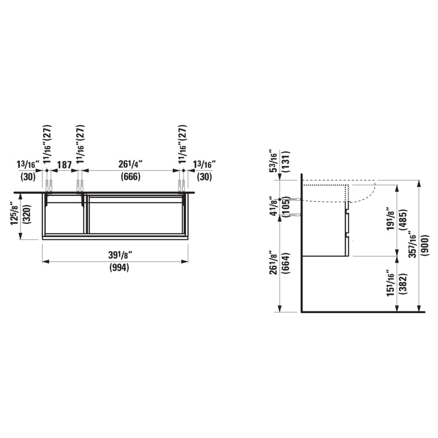 Laufen IlBagnoAlessi 39" 2-Drawer Walnut Vanity for IlBagnoAlessi Bathroom Sink Model: H814973
