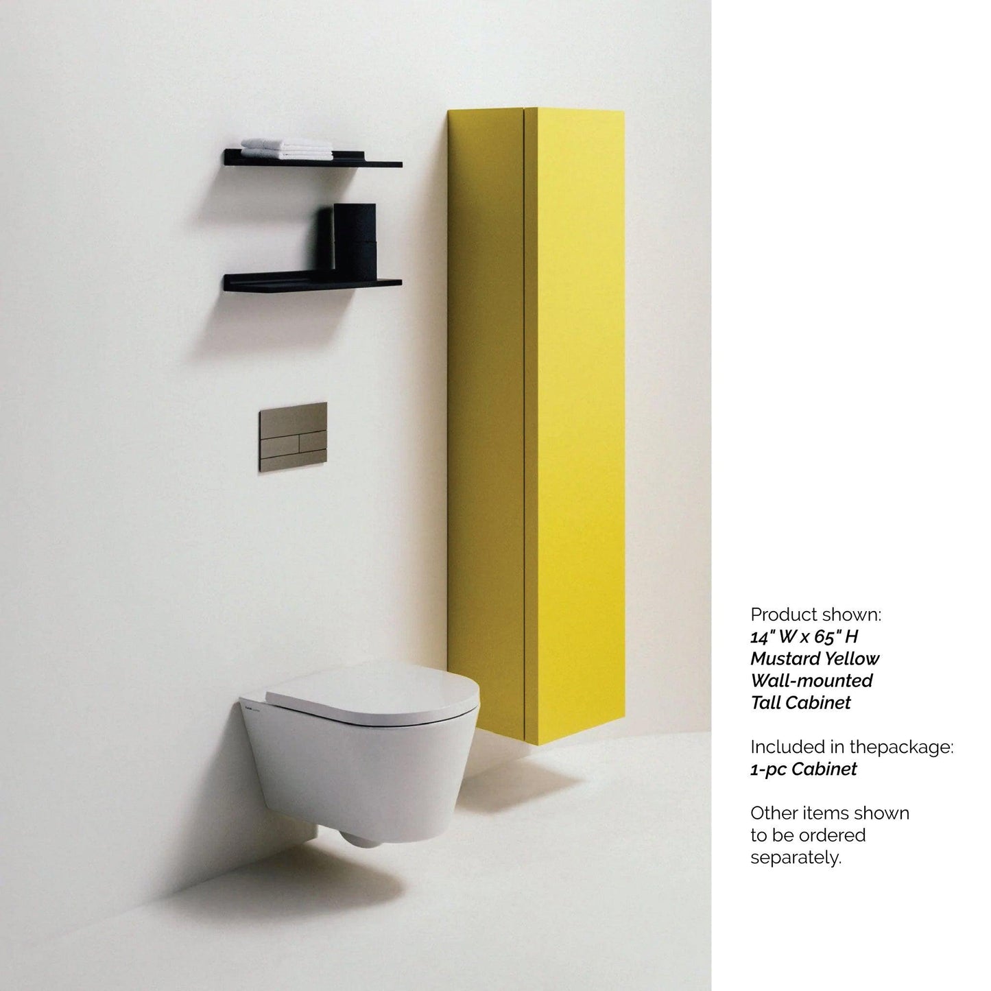 Laufen Kartell 14" x 65" 1-Door Left-Hinged Mustard Yellow Wall-Mounted Tall Cabinet With 4 Fixed Glass Shelves