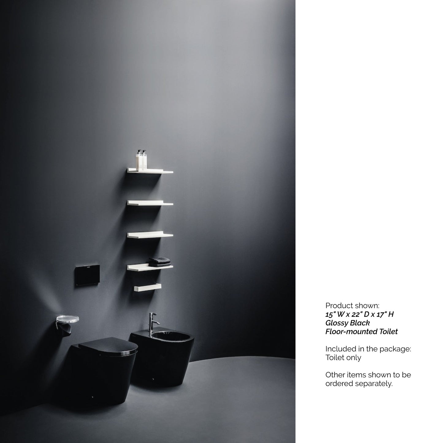 Laufen Kartell 15" x 17" Glossy Black Dual-Flush Washdown Floor-Mounted Toilet