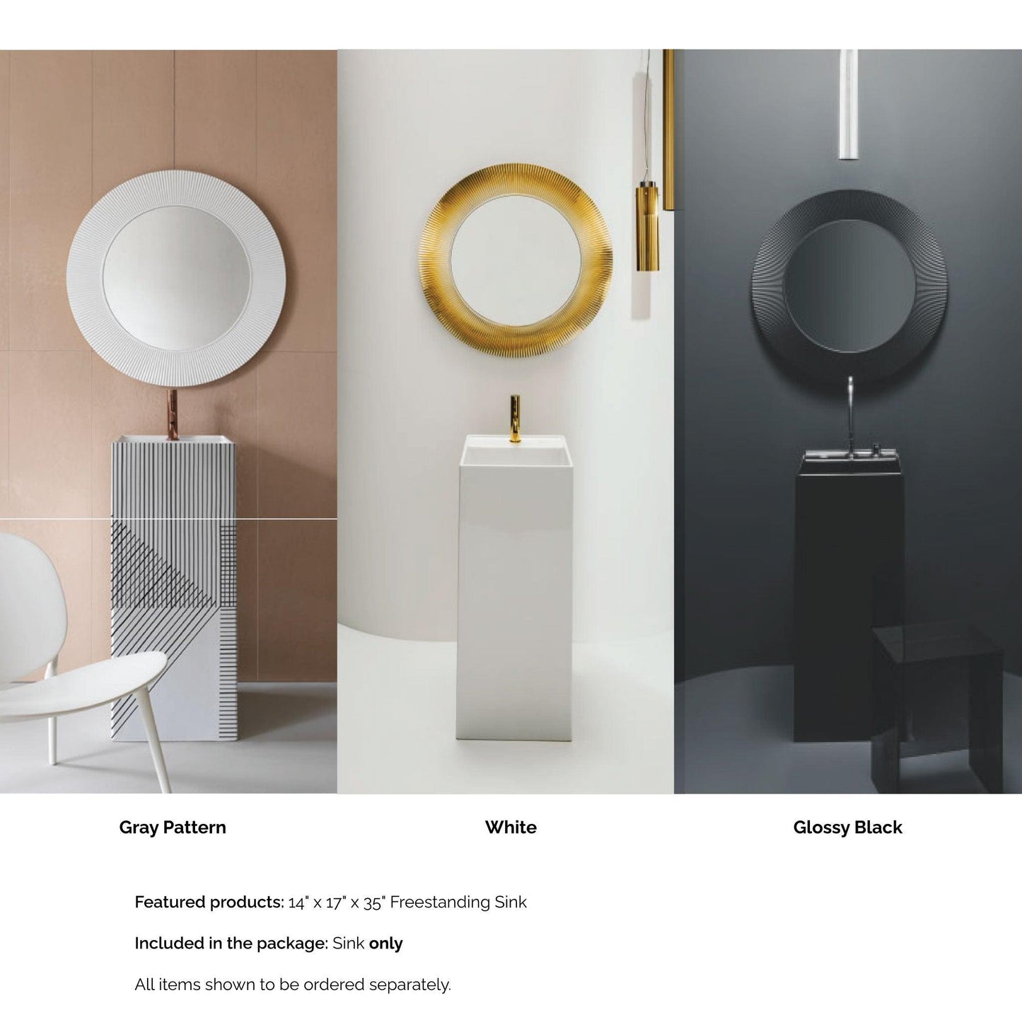 Laufen Kartell 15" x 17" x 35" Glossy Black Freestanding Bathroom Sink With Faucet Hole