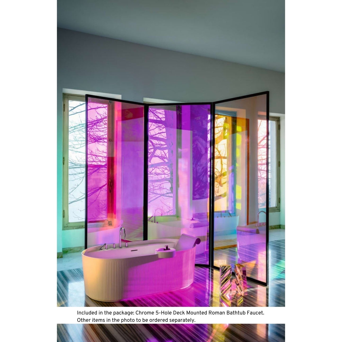 Laufen Kartell 16" 5-Hole Chrome Fixed-Spout Roman Bathtub Faucet