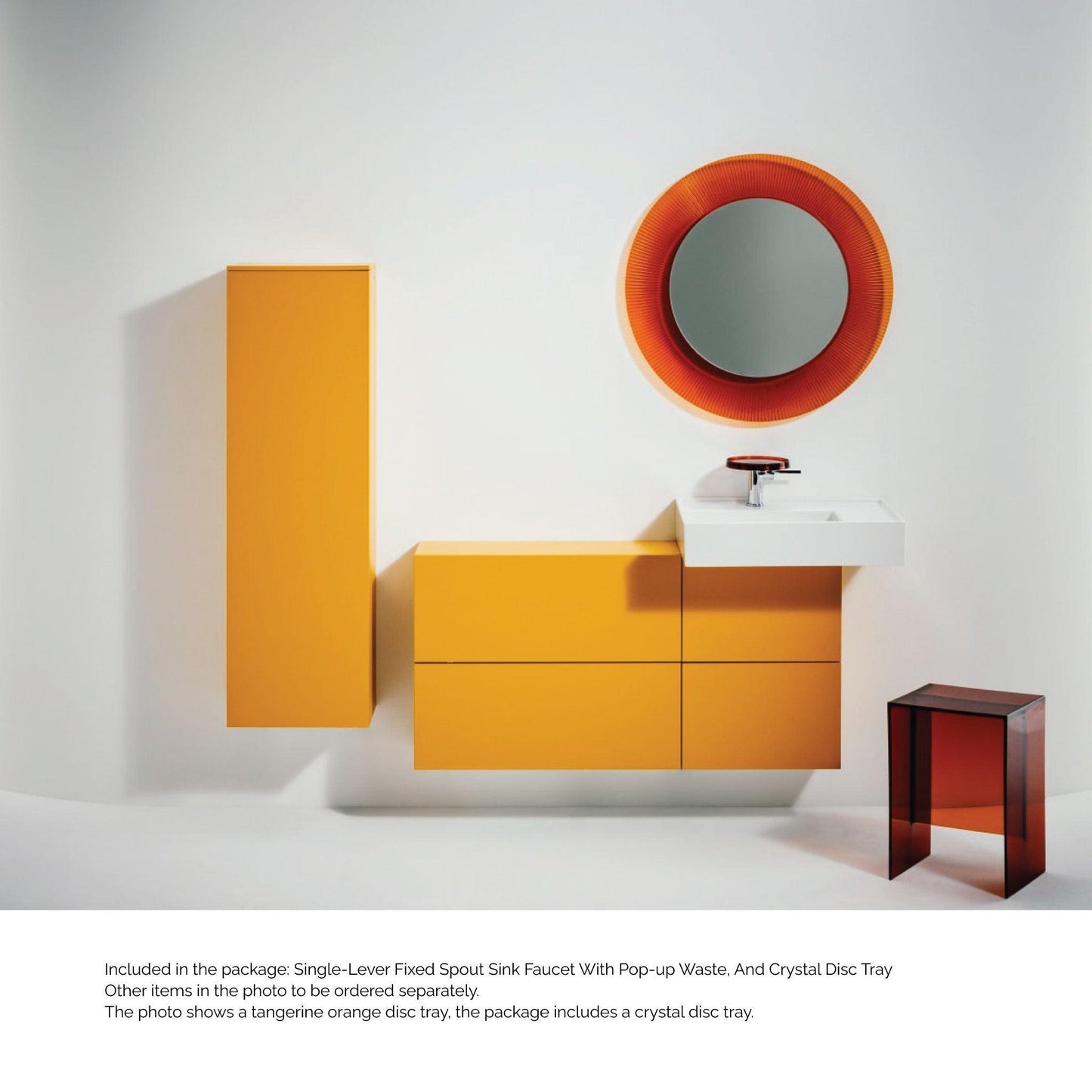 Laufen Kartell 5" Single-Hole Chrome Fixed-Spout Bathroom Sink Faucet With Pop-up Waste and Disc Tray