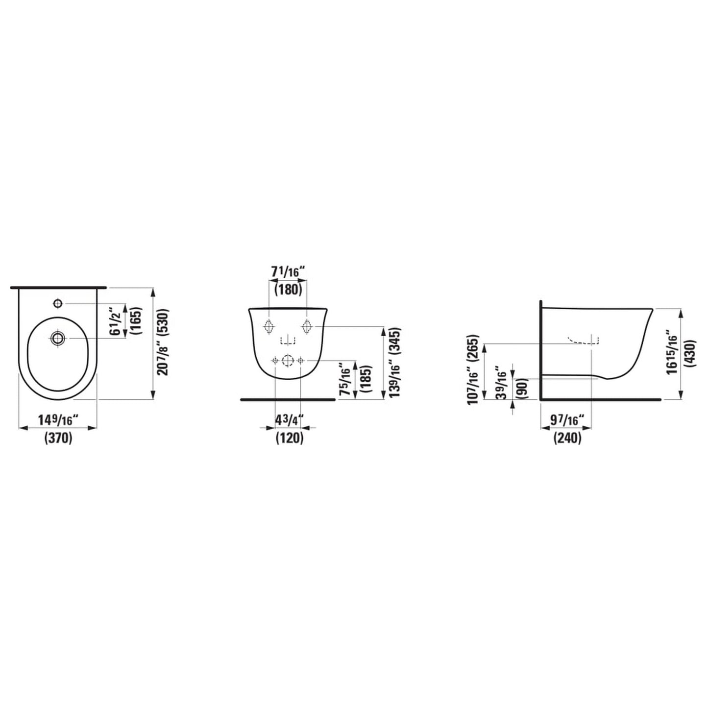 Laufen New Classic 15" Single-Hole White Wall-Mounted Bidet