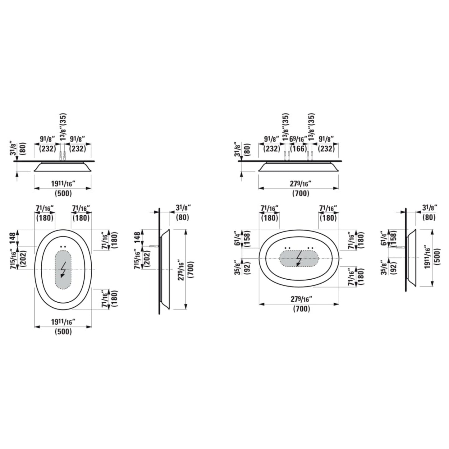 Laufen New Classic 20" x 28" Oval LED Mirror With Matte White Ceramic Frame
