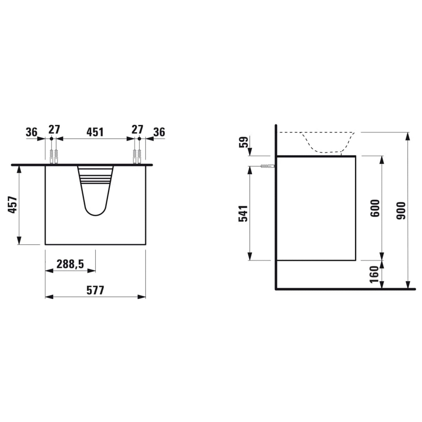 Laufen New Classic 23" 2-Drawer Blacked Oak Wall-Mounted Vanity for New Classic Bathroom Sink Model: H816852