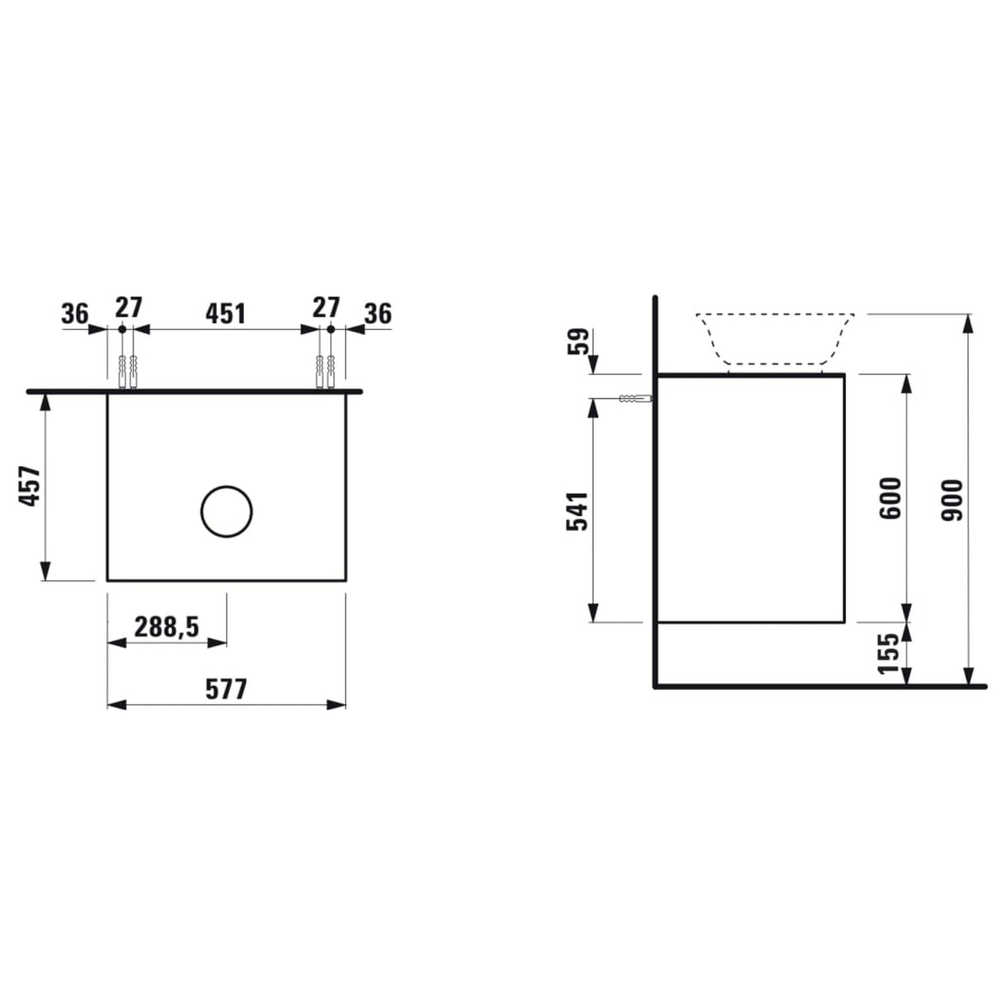 Laufen New Classic 23" 2-Drawer Traffic Gray Wall-Mounted Vanity With Center Sink Cut-out