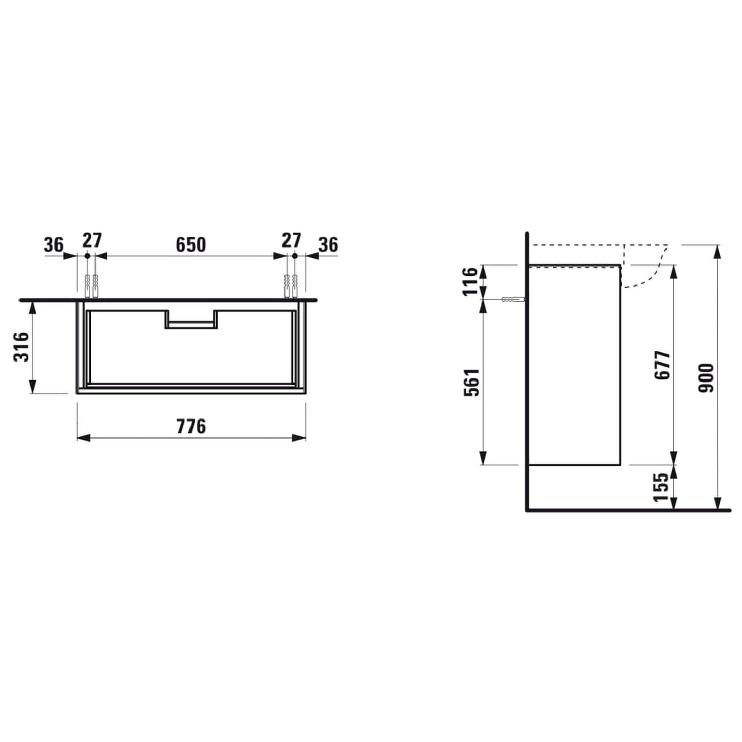 Laufen New Classic 31" 2-Drawer Matte White Wall-Mounted Vanity for New Classic Bathroom Sink Model: H813855