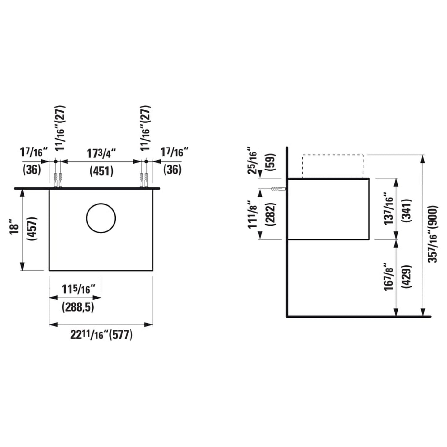 Laufen Sonar 23" 1-Drawer Titanium Wall-Mounted Vanity With Nero Marquina Marble Top, Center Sink Cut-out, Pre-drilled Faucet Hole