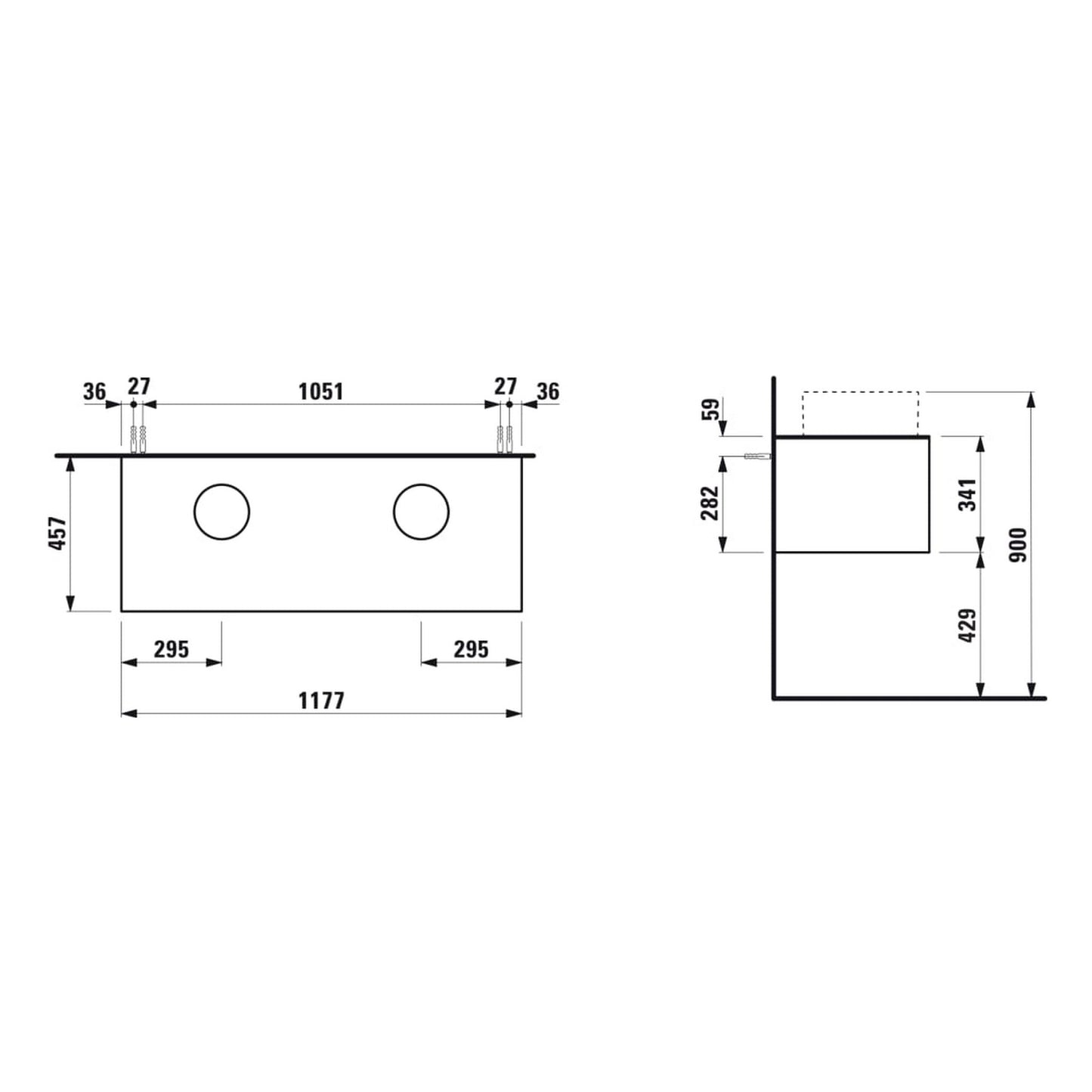 Laufen Sonar 46" 1-Drawer Copper Wall-Mounted Double Vanity With Nero Marquina Marble Top and Sink Cut-outs