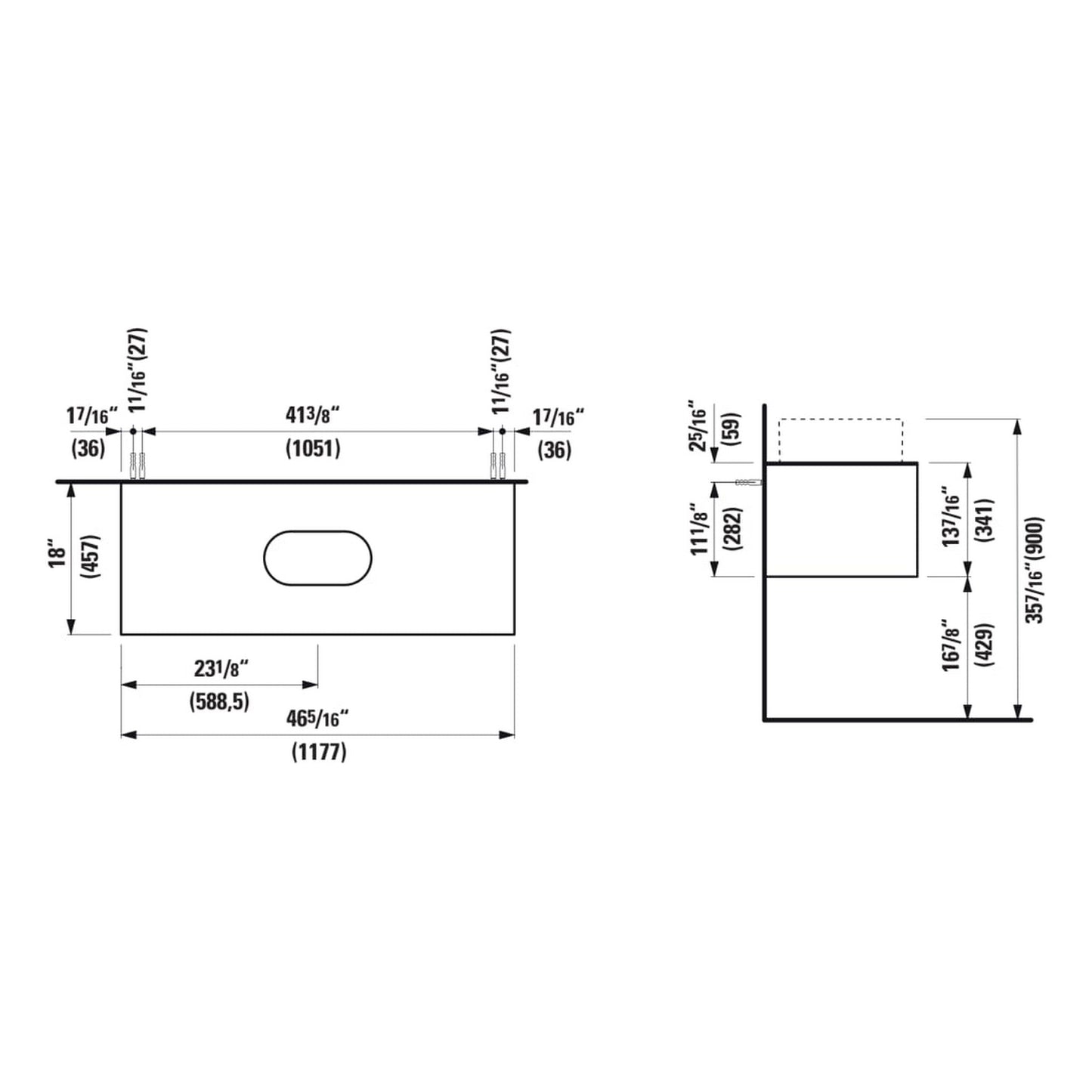 Laufen Sonar 46" 1-Drawer Copper Wall-Mounted Vanity With Nero Marquina Marble Top, Center Sink Cut-out for Sonar Bathroom Sink Model: H812348, H812349