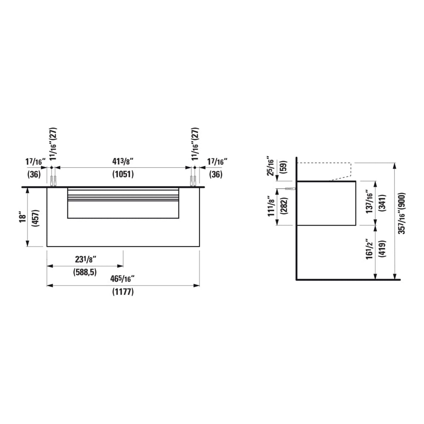 Laufen Sonar 46" 1-Drawer Copper Wall-Mounted Vanity With Nero Marquina Marble Top, Center Sink Cut-out for Sonar Bathroom Sink Model: H816347