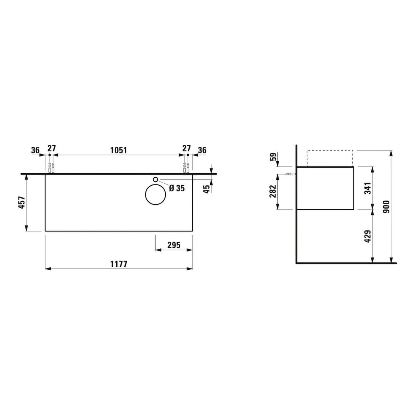 Laufen Sonar 46" 1-Drawer Copper Wall-Mounted Vanity With Nero Marquina Marble Top, Sink Cut-out on the Right, Pre-drilled Faucet Hole