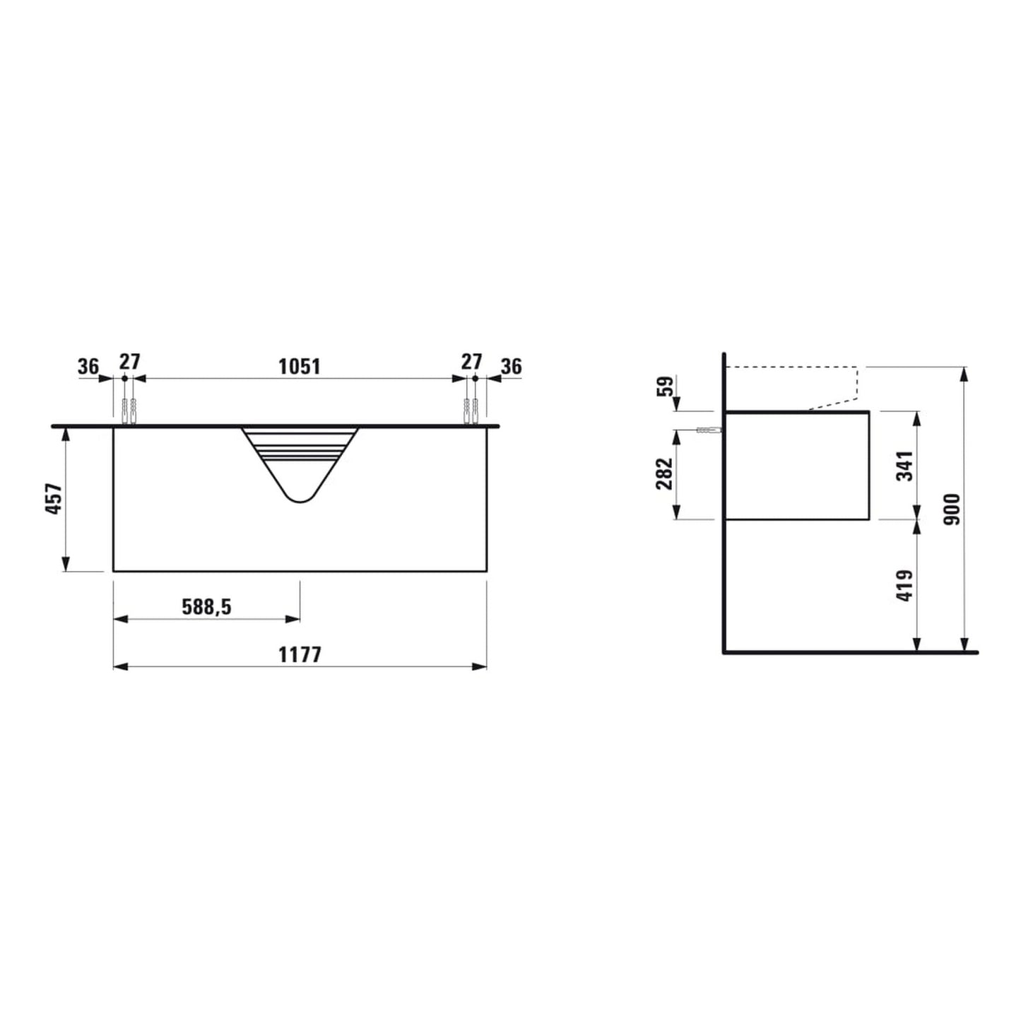 Laufen Sonar 46" 1-Drawer Gold Wall-Mounted Vanity With Nero Marquina Marble Top, Center Sink Cut-out for Sonar Bathroom Sink Models: H816341, H816342