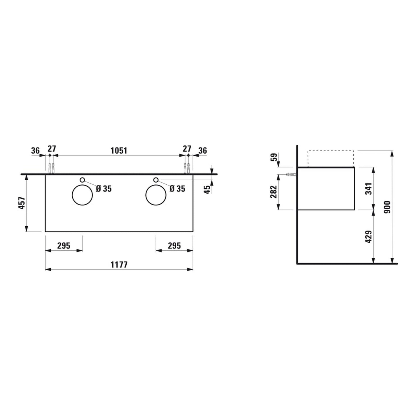 Laufen Sonar 46" 1-Drawer Titanium Wall-Mounted Double Vanity With Nero Marquina Marble Top, Sink Cut-outs, Pre-drilled Faucet Hole