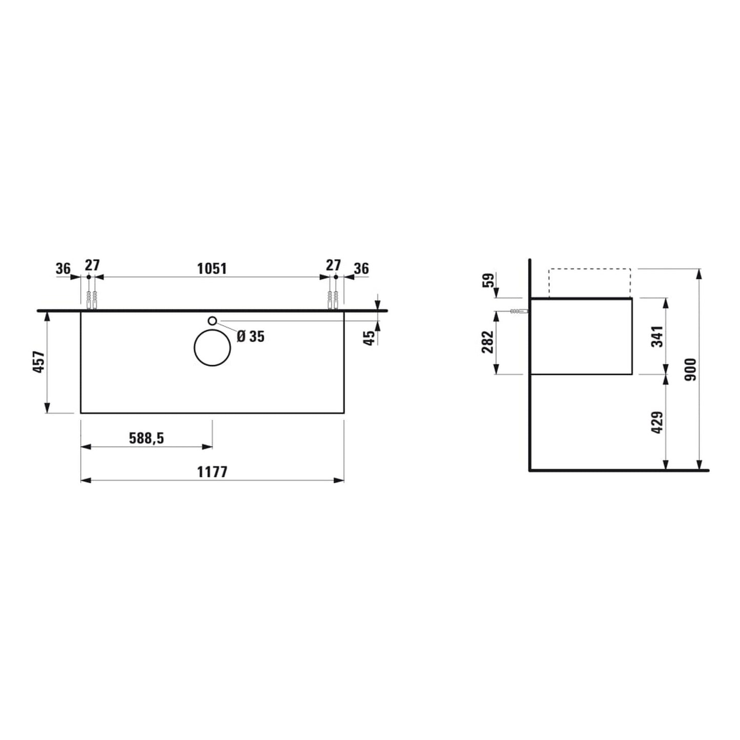 Laufen Sonar 46" 1-Drawer Titanium Wall-Mounted Vanity With Nero Marquina Marble Top, Center Sink Cut-out, Pre-drilled Faucet Hole