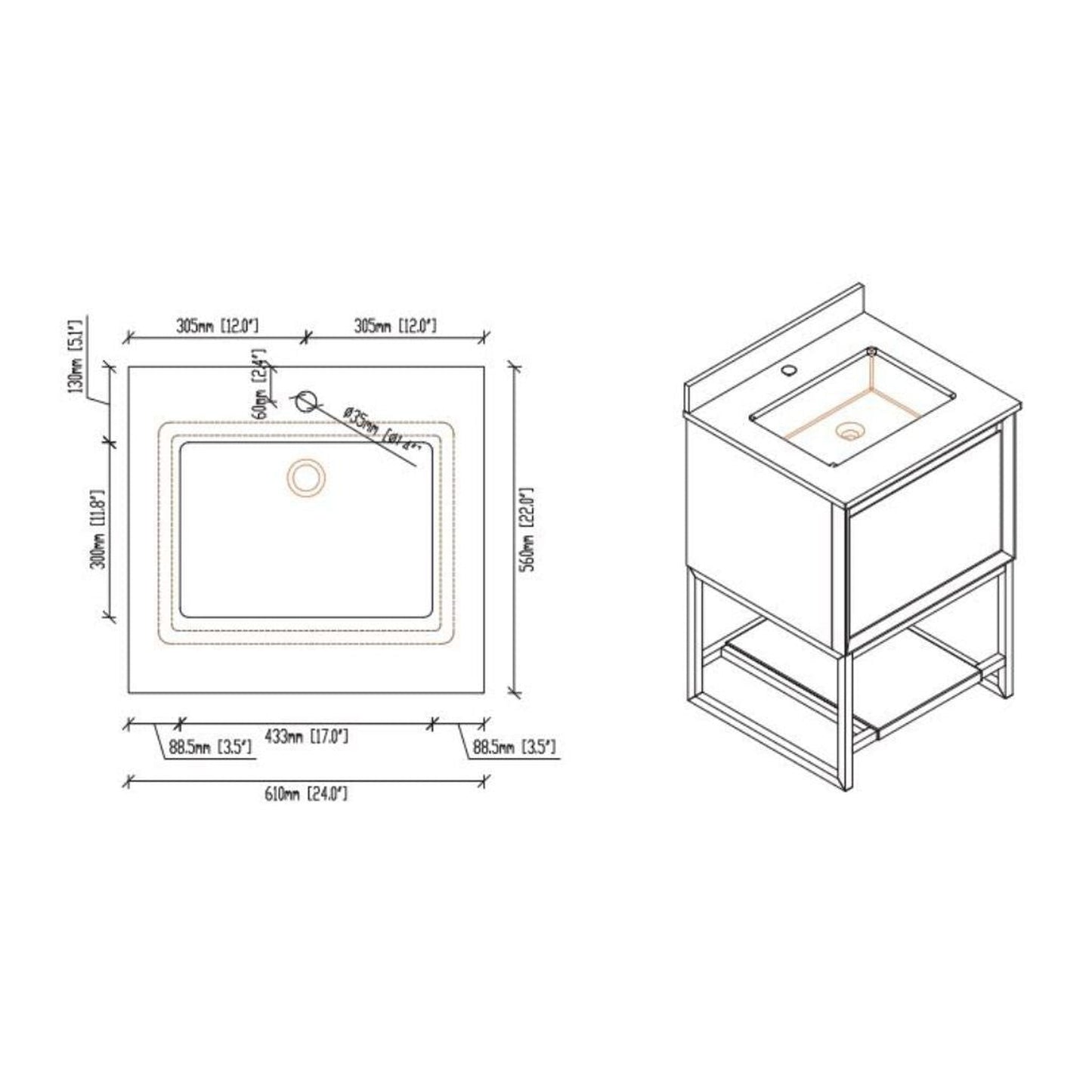 Laviva Alto 24" White Vanity Base and Matte White Solid Surface Countertop With Integrated Sink