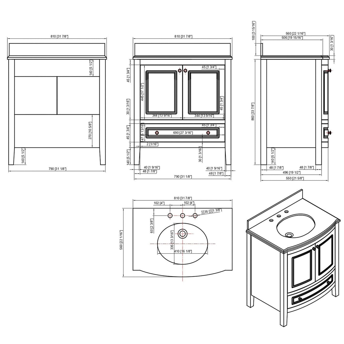 Laviva Estella 32" Freestanding Brown Vanity Base and Jerusalem Gold Marble Countertop With Oval Ceramic Sink
