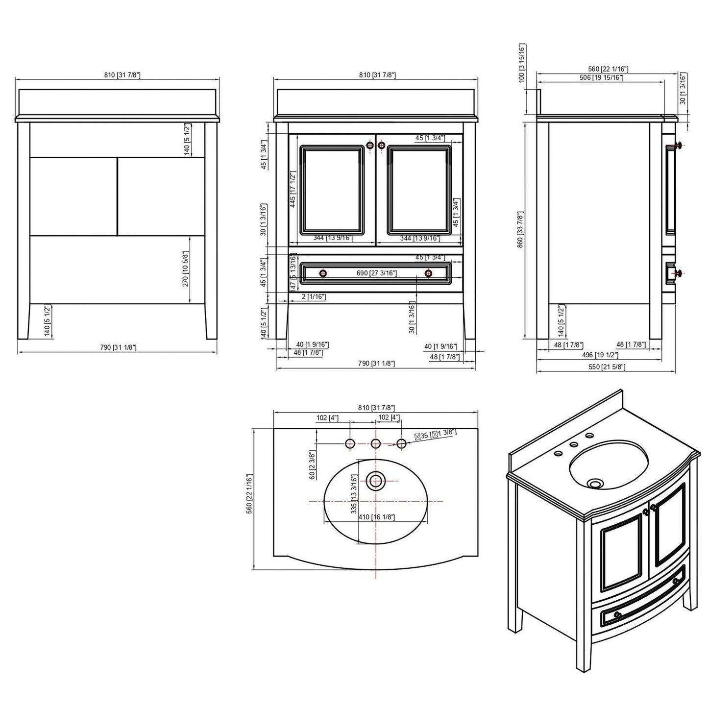 Laviva Estella 32" Freestanding Gray Vanity Base and White Carrara Marble Countertop With Oval Ceramic Sink