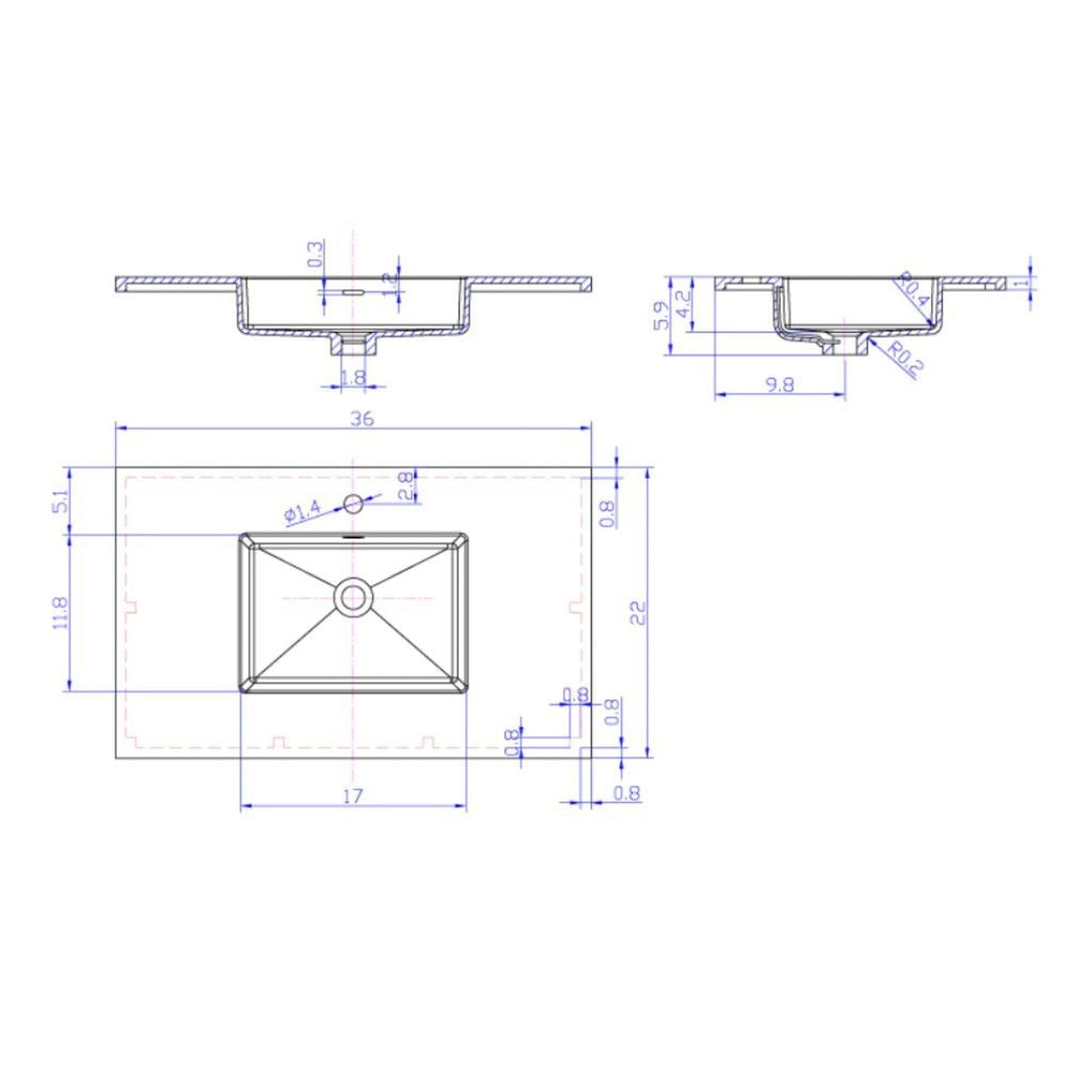 Laviva Forever 36" Matte Black Viva Stone Solid Surface Countertop With Integrated Sink