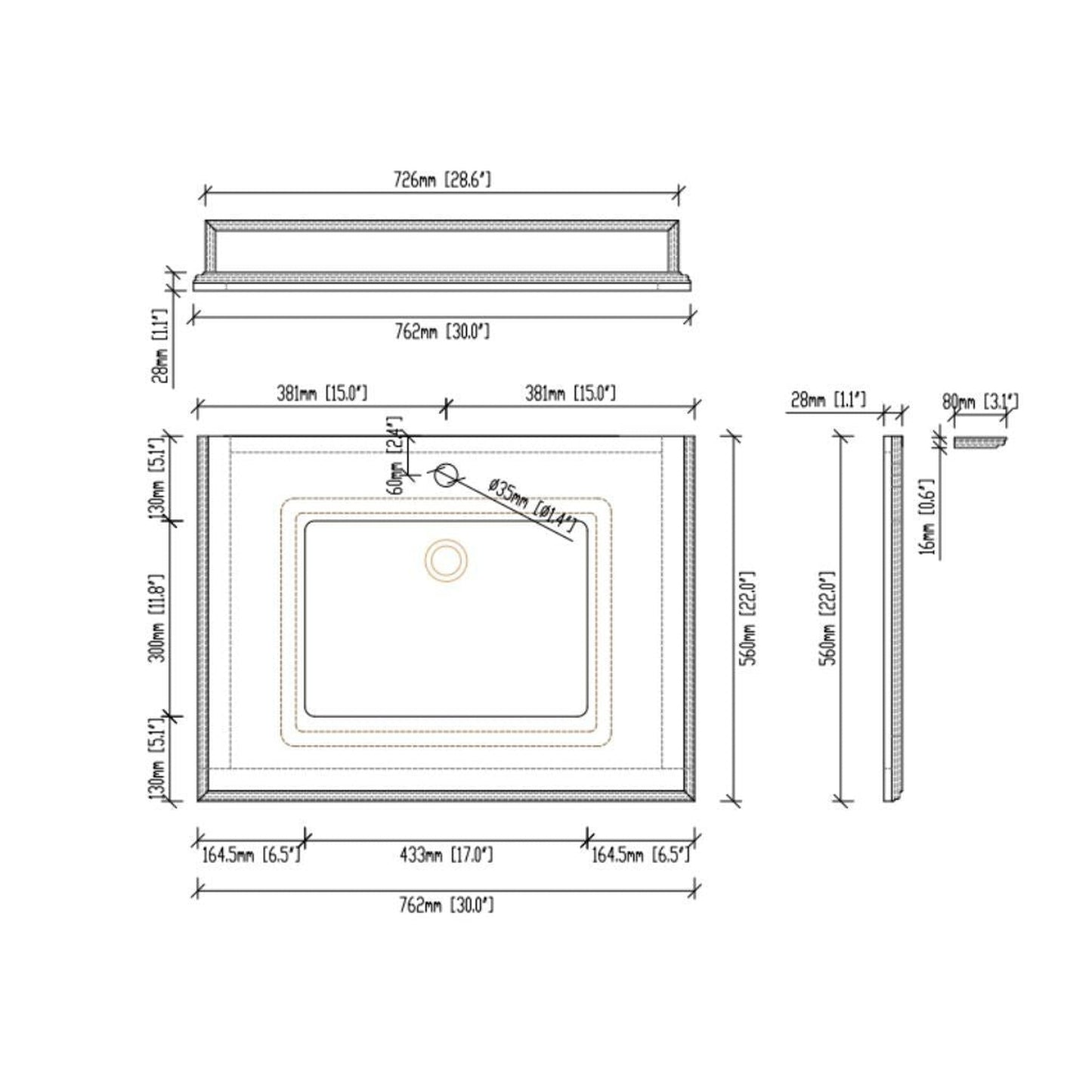 Laviva Forever 36" Single Hole White Carrara Marble Countertop With Rectangular Ceramic Sink