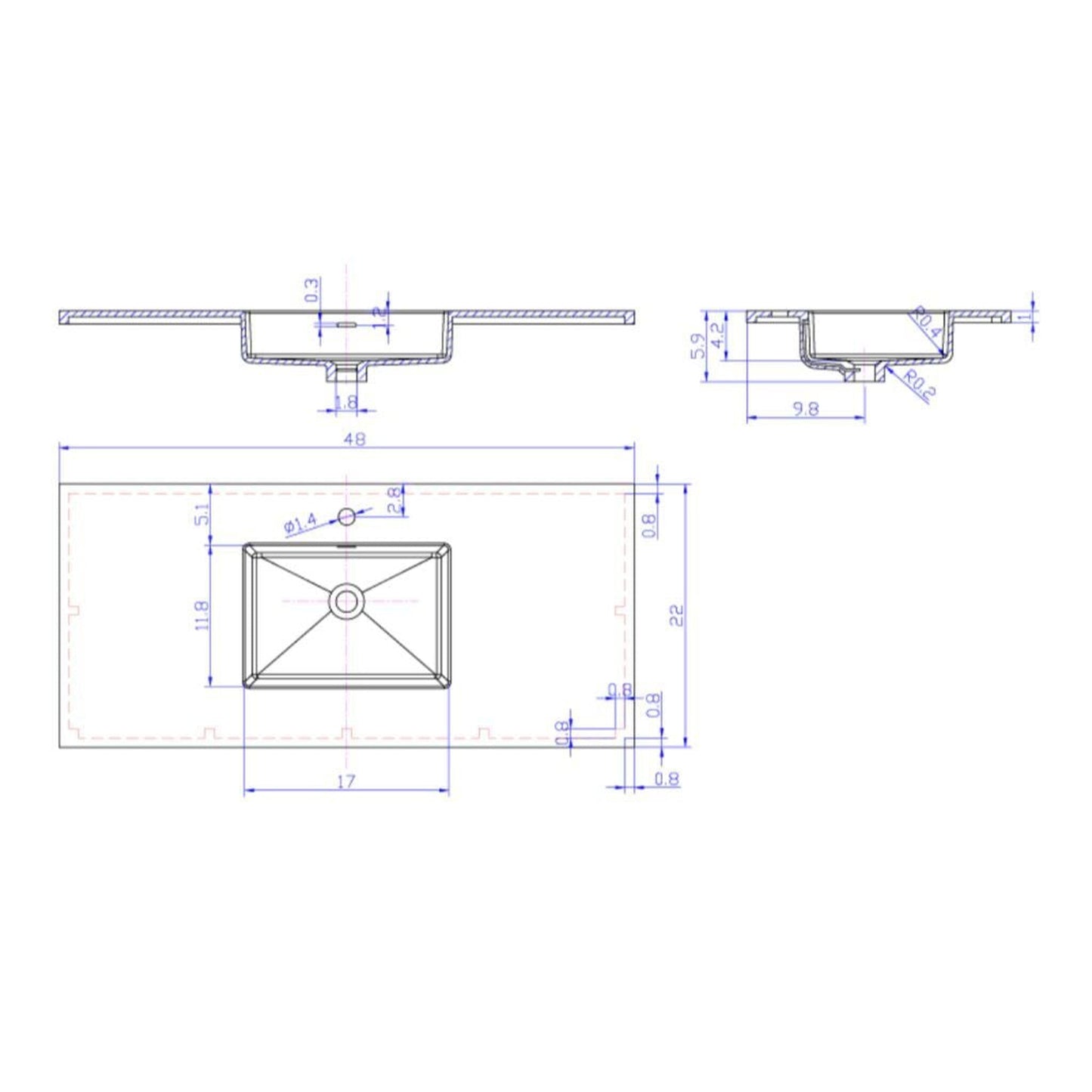 Laviva Forever 48" Matte White Viva Stone Solid Surface Countertop With Integrated Sink