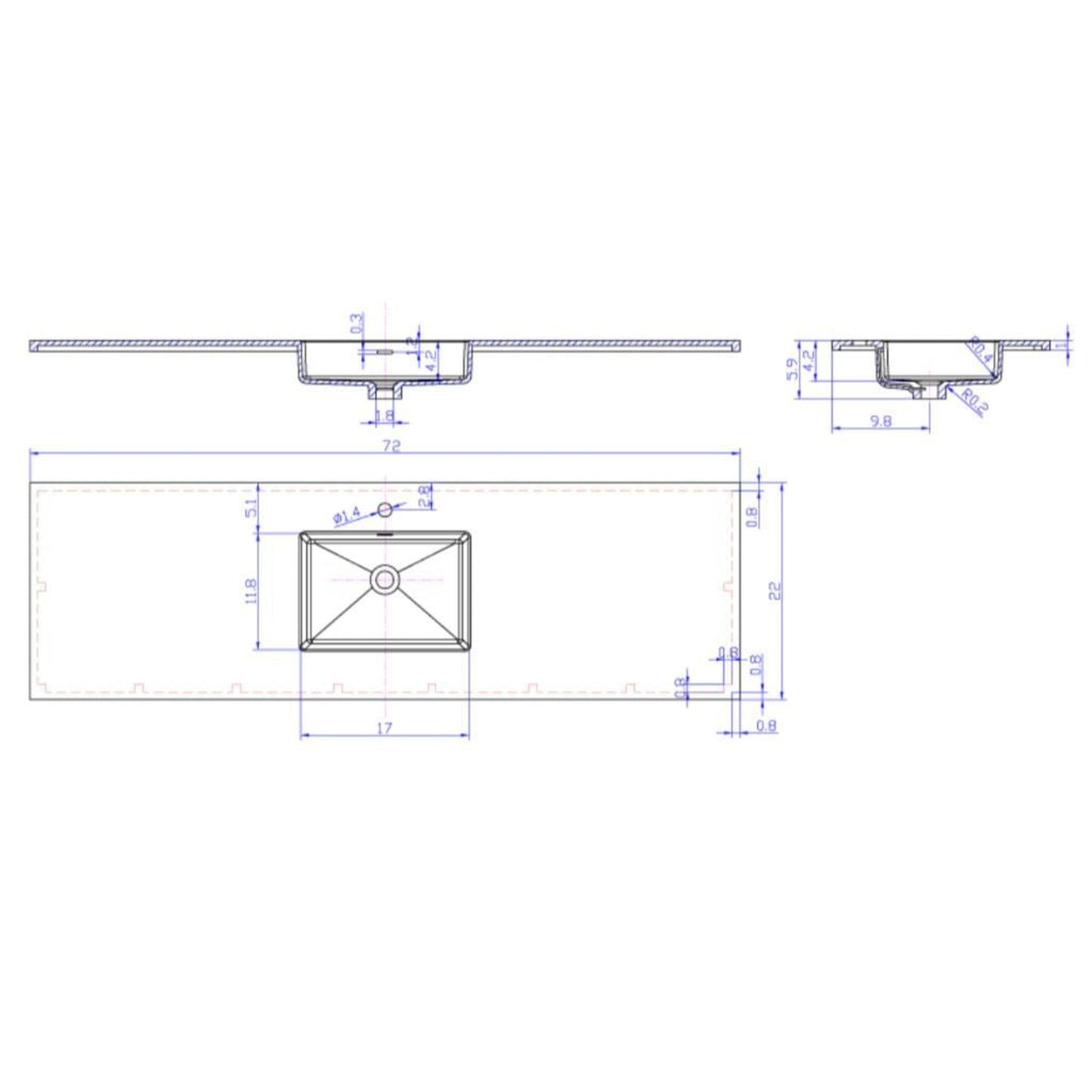 Laviva Forever 72" Matte White Viva Stone Solid Surface Countertop With Single Integrated Sink