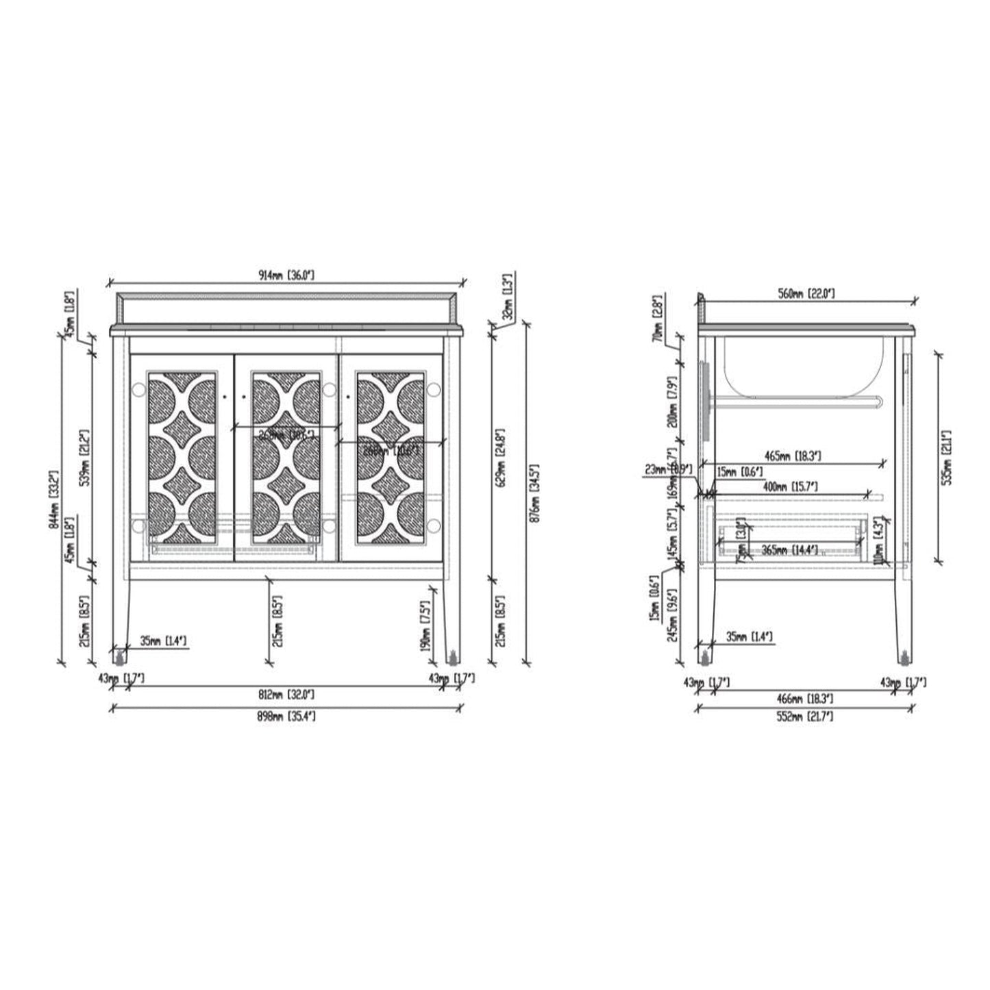 Laviva Mediterraneo 36" White Vanity Base and White Carrara Marble Countertop With Rectangular Ceramic Sink