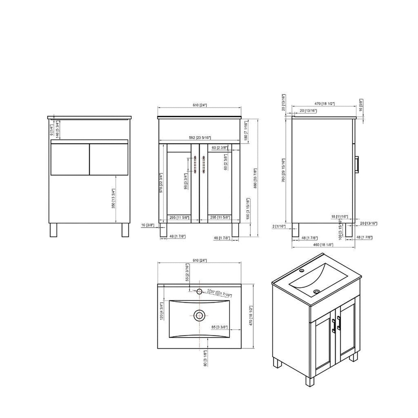 Laviva Nova 24" Gray Vanity Base and White Countertop With Ceramic Sink