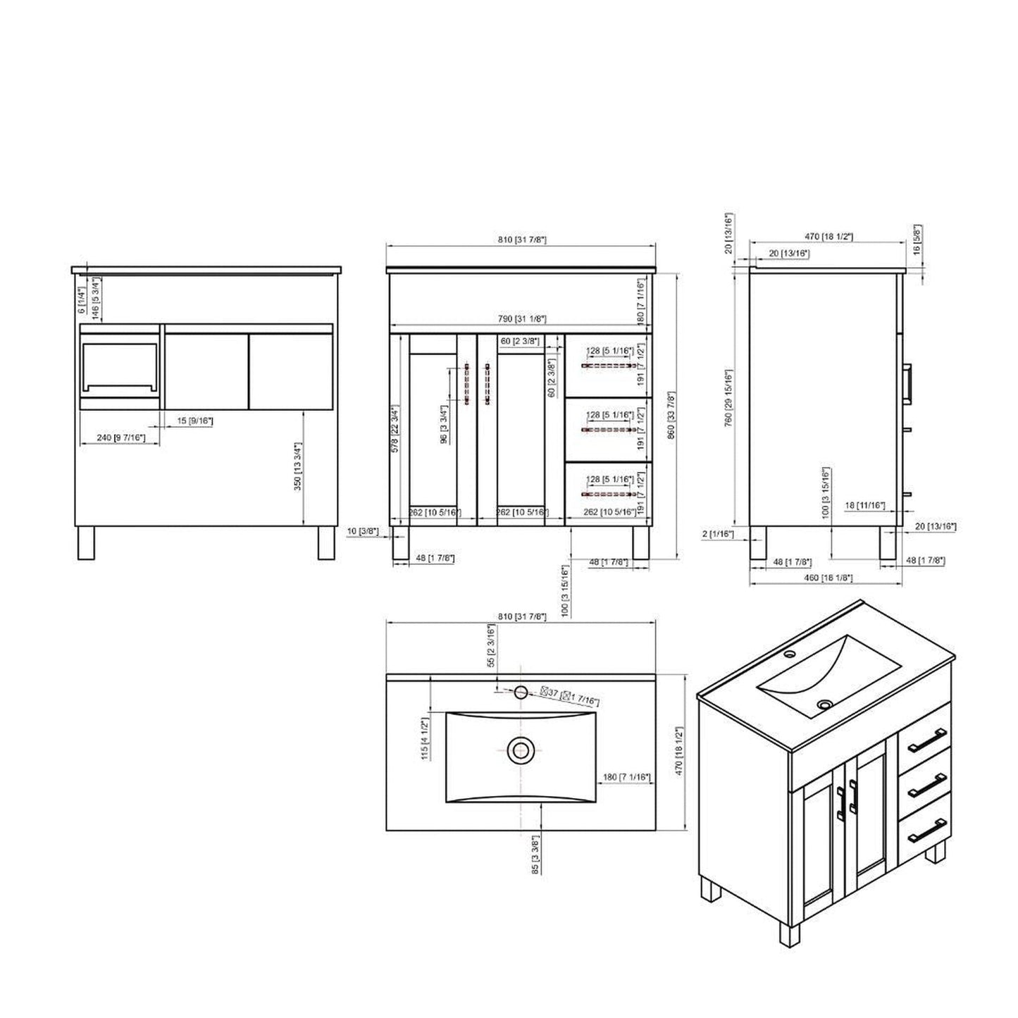 Laviva Nova 32" Brown Vanity Base and White Countertop With Ceramic Sink