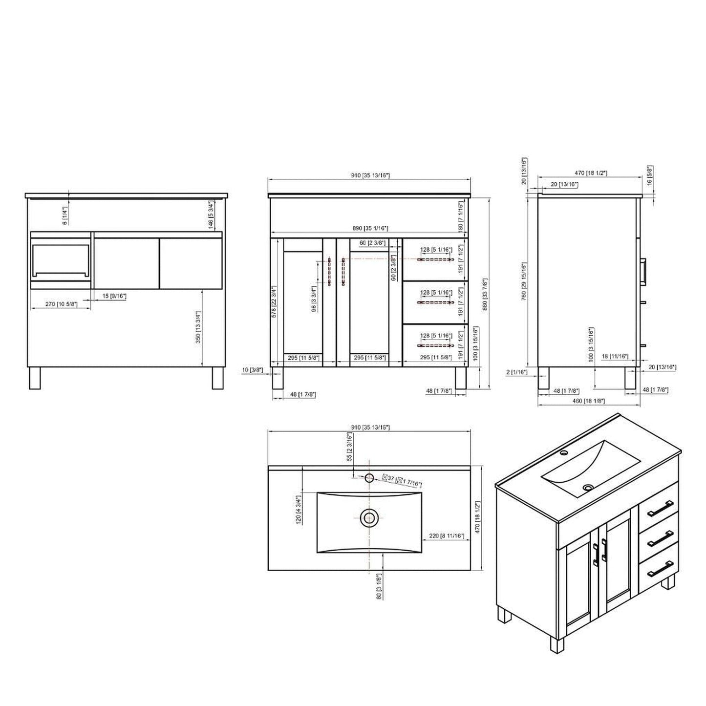 Laviva Nova 36" White Vanity Base and White Countertop With Ceramic Sink