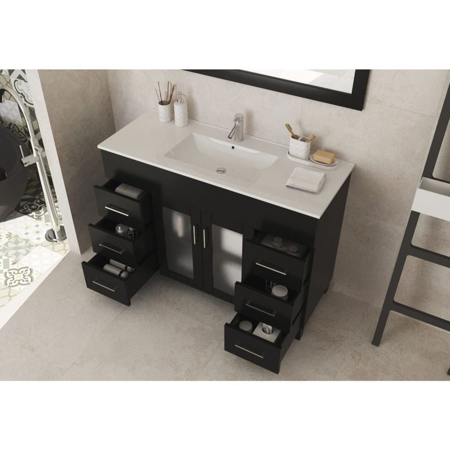 Laviva Nova 48" Espresso Vanity Base and White Countertop With Ceramic Sink