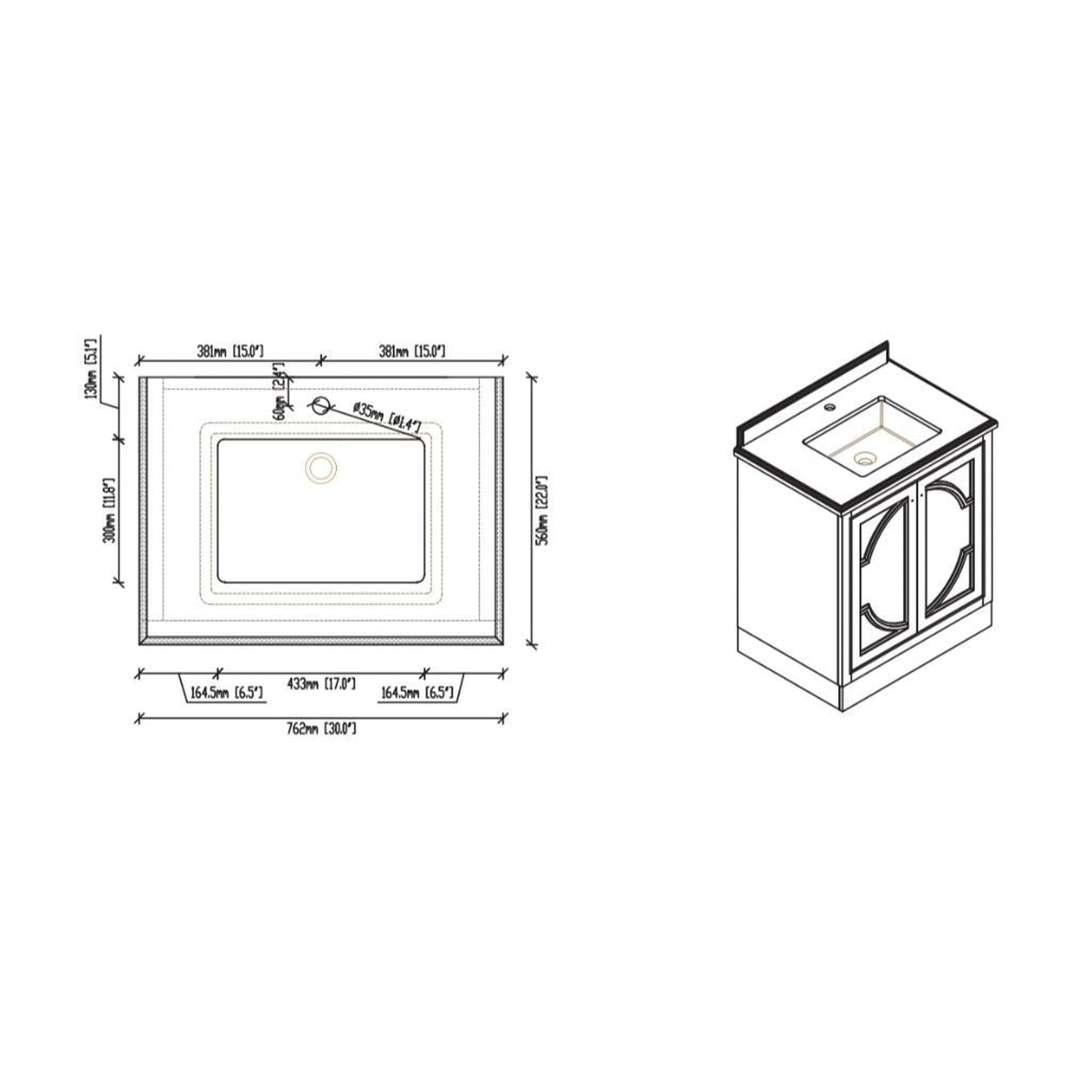 Laviva Odyssey 30" White Vanity Base and Matte Black Solid Surface Countertop With Integrated Sink