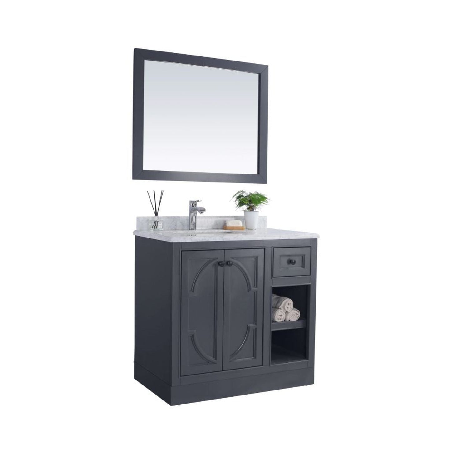 Laviva Odyssey 36" Maple Gray Vanity Base and Black Wood Marble Countertop With Left Offset Rectangular Ceramic Sink